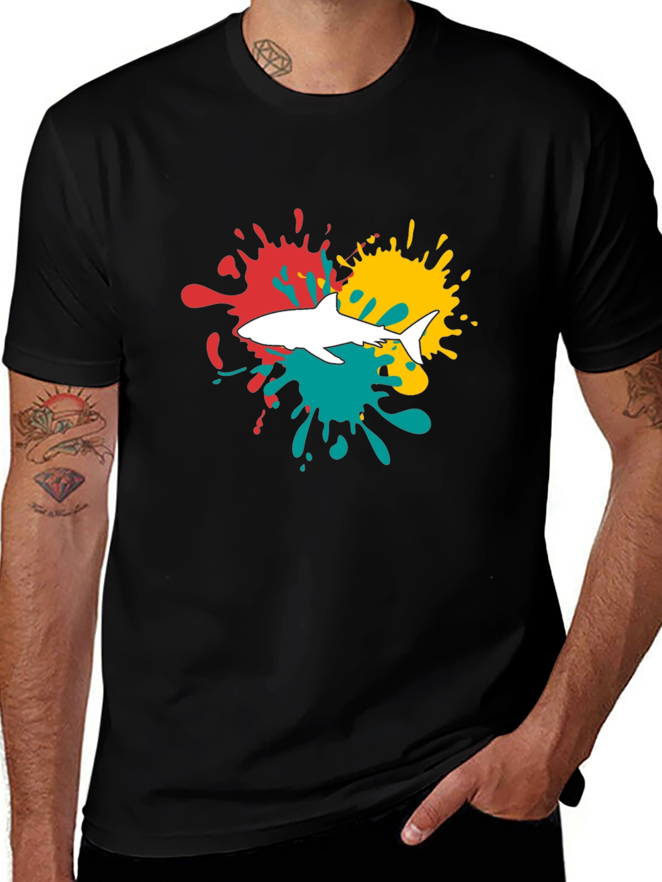 Variant 5 of Shark Splatter Graphic Tee - Stylish Men's Black T-Shirt