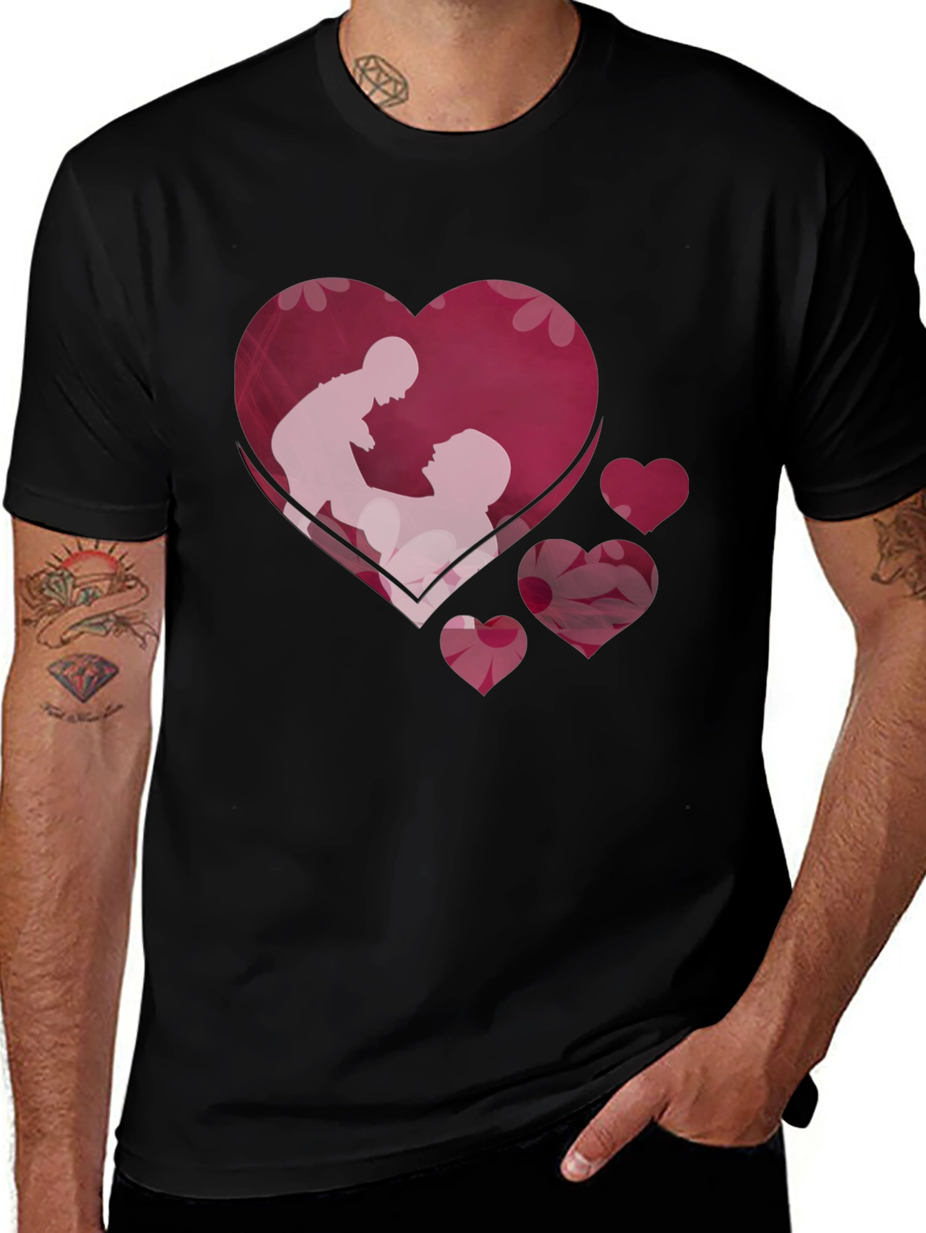 Variant 5 of Heart Mother & Child Graphic Tee - Black Cotton Blend