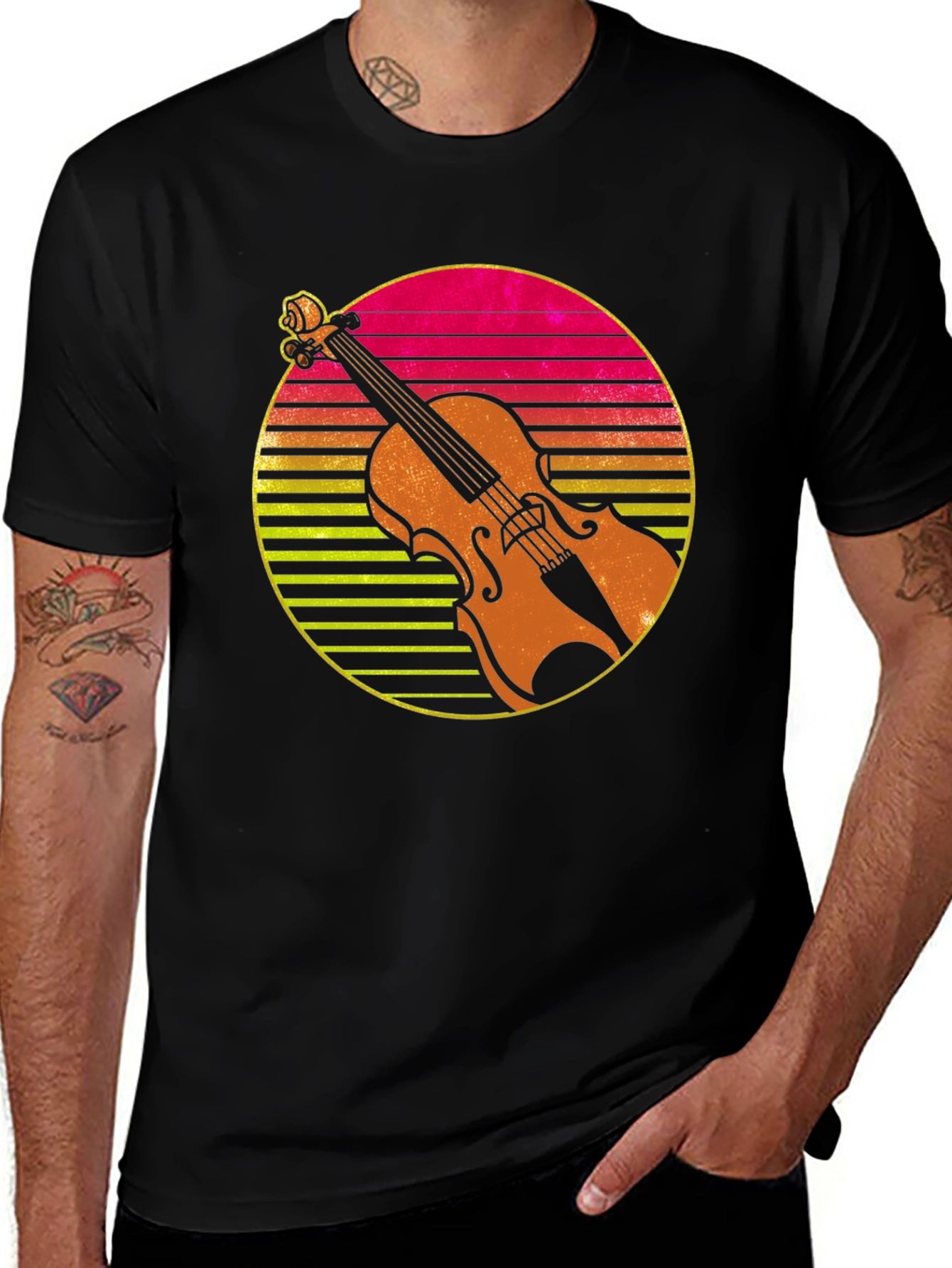 Variant 28 of Retro Violin Sunset Graphic Tee