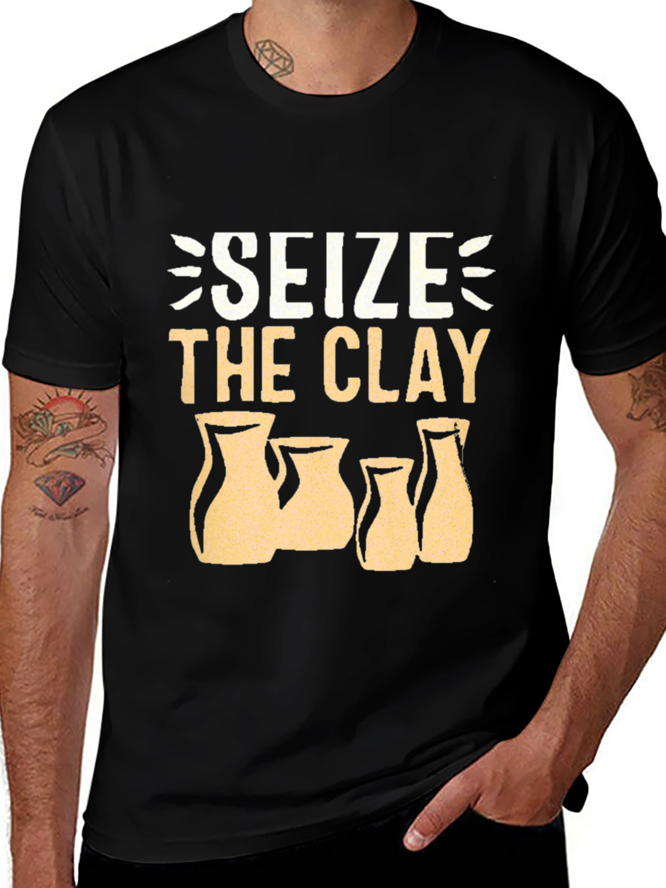 Variant 18 of Seize the Clay Black T-Shirt Pottery Lover Tee