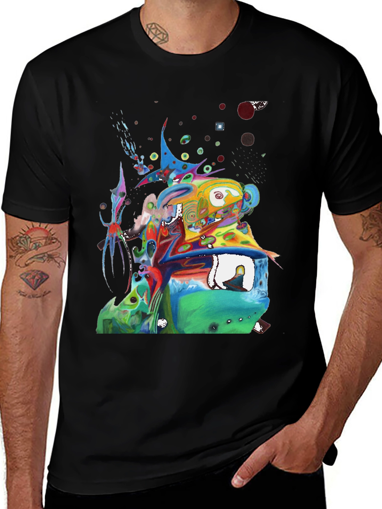 Variant 28 of Abstract Art Graphic Tee - Men's Black T-Shirt
