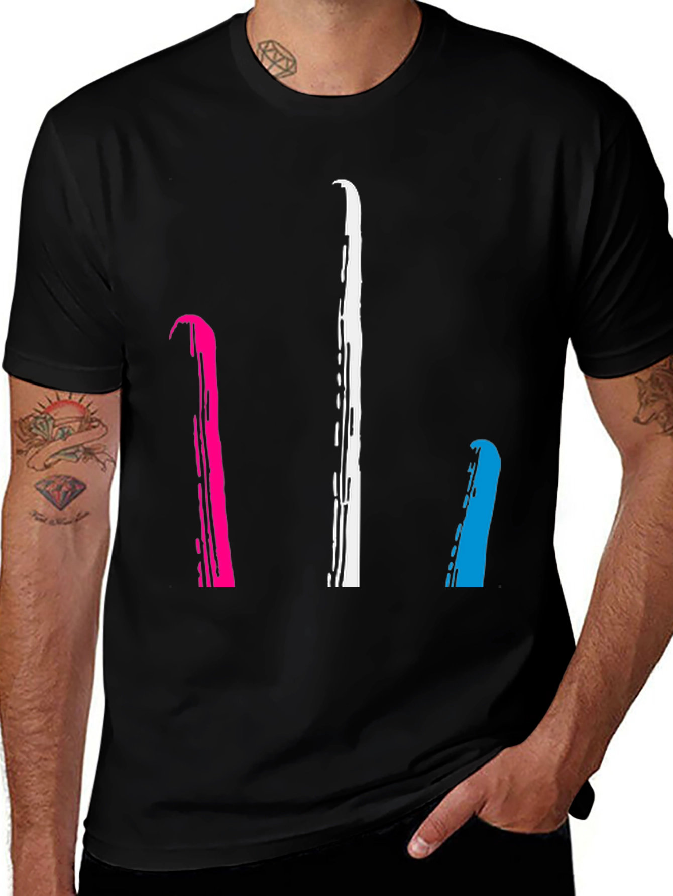 Variant 2 of Abstract Stripe Graphic Tee - Men's Black T-Shirt