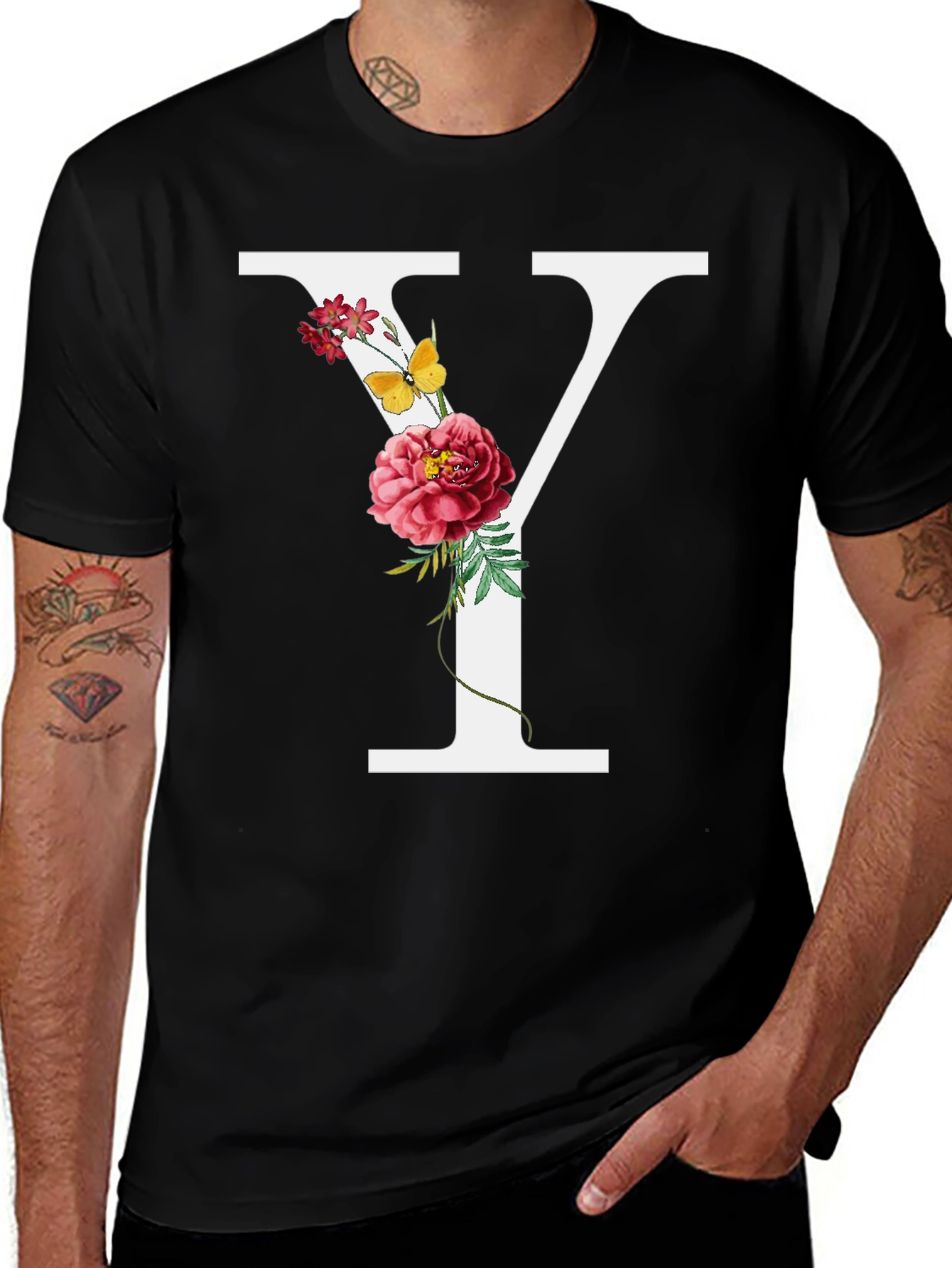Variant 8 of Floral Letter Y Graphic Tee - Stylish and Unique