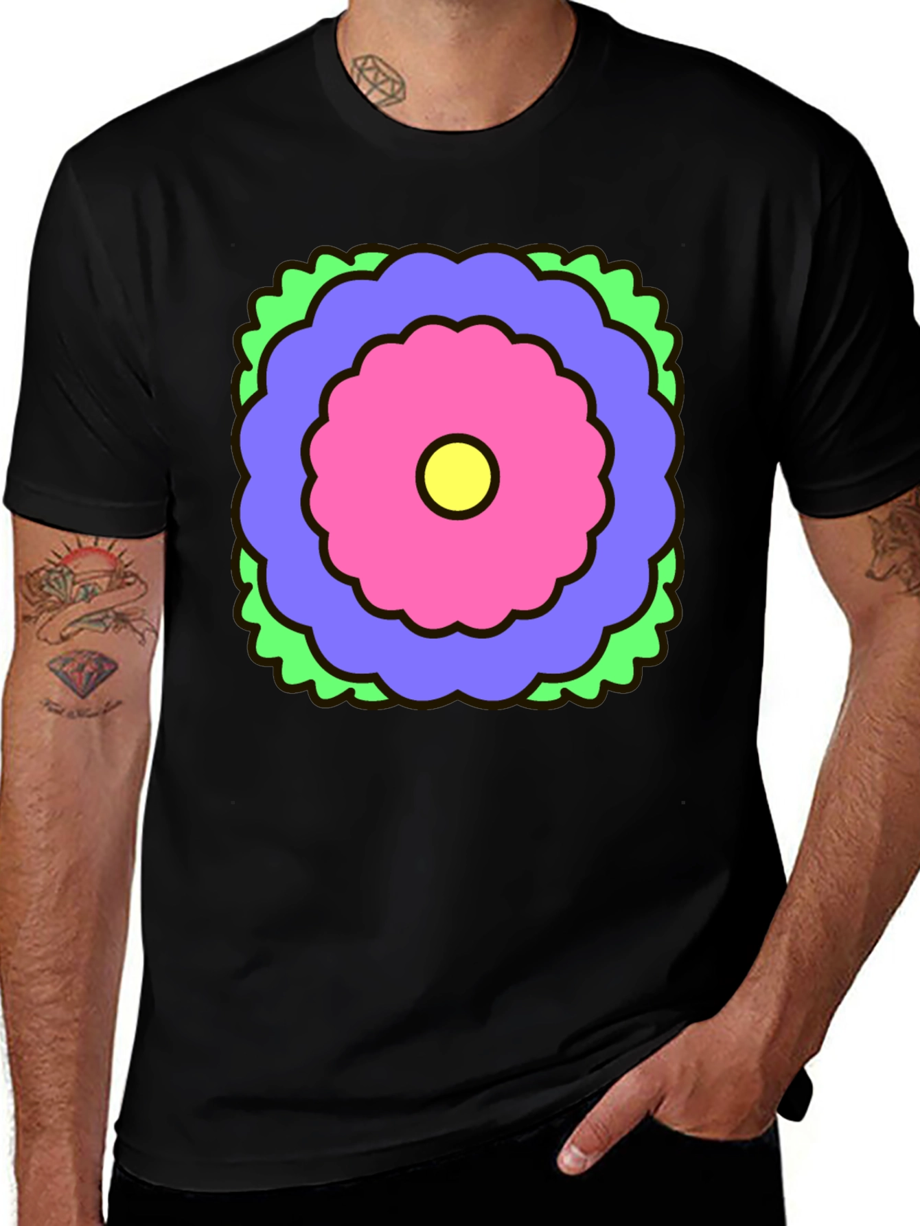 Variant 22 of Retro Flower Graphic Black T-Shirt