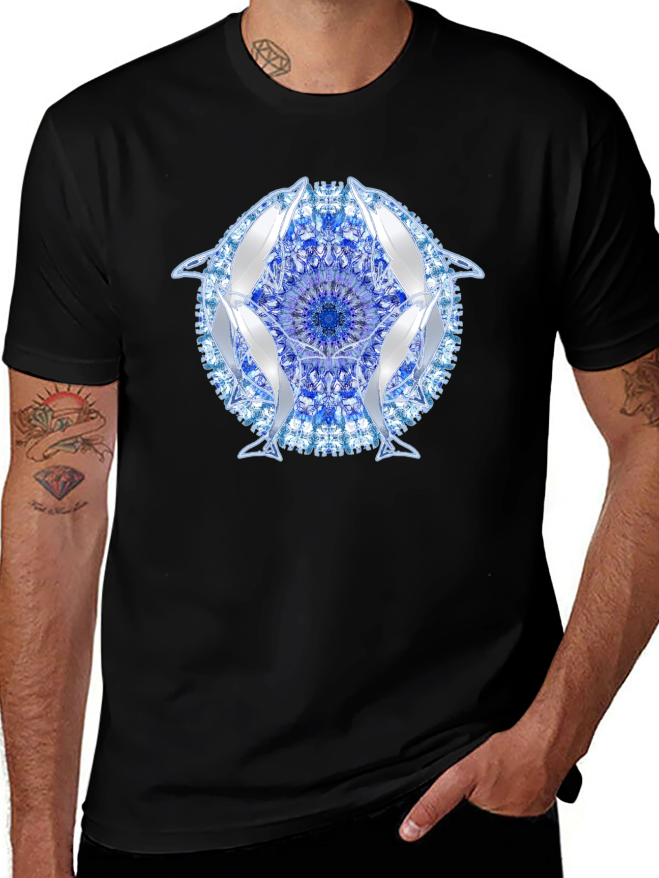 Variant 20 of Dolphin Mandala T-Shirt - Black Cotton Tee