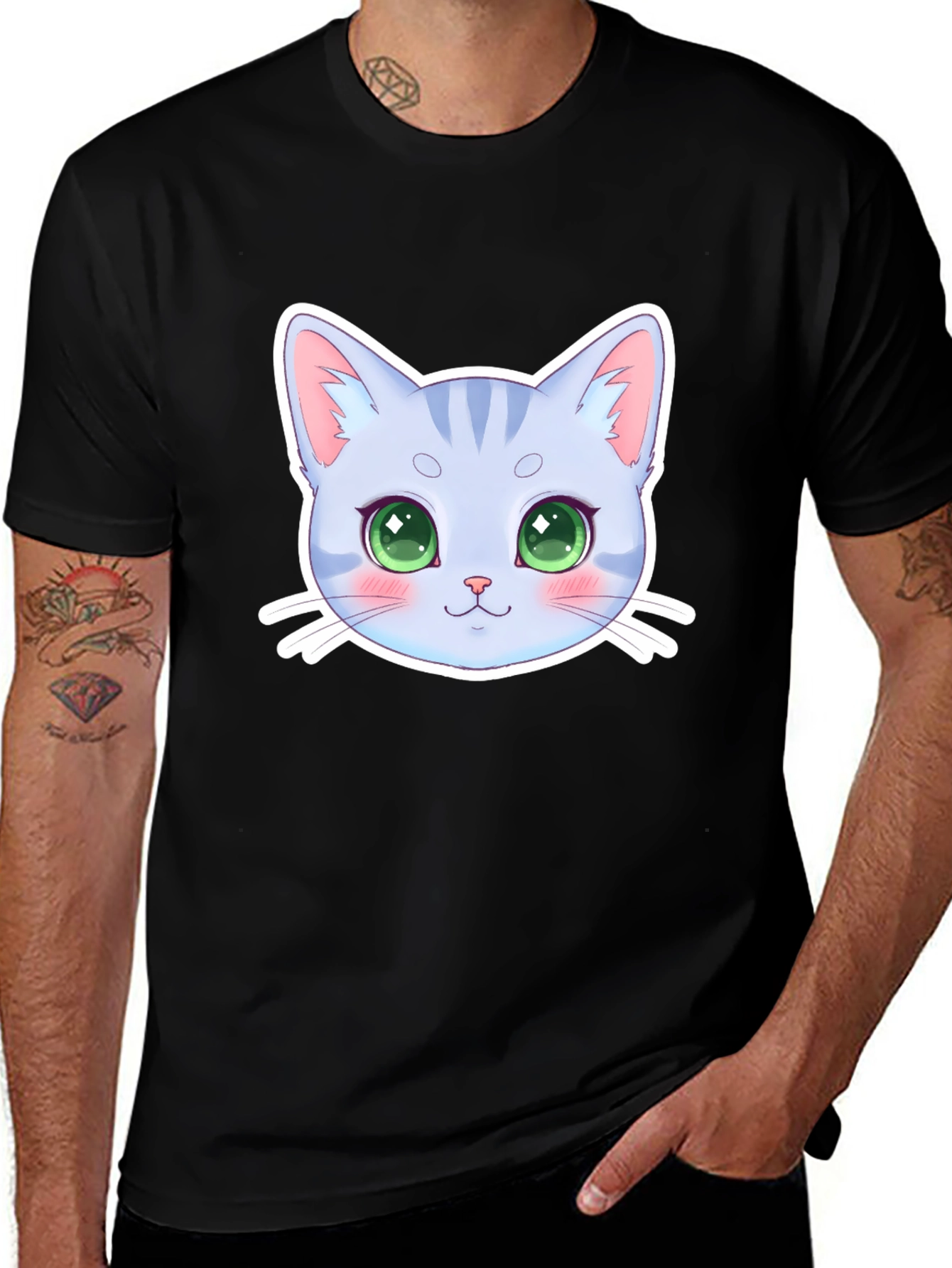 Variant 3 of Cute Anime Cat Graphic Tee - Black T-Shirt