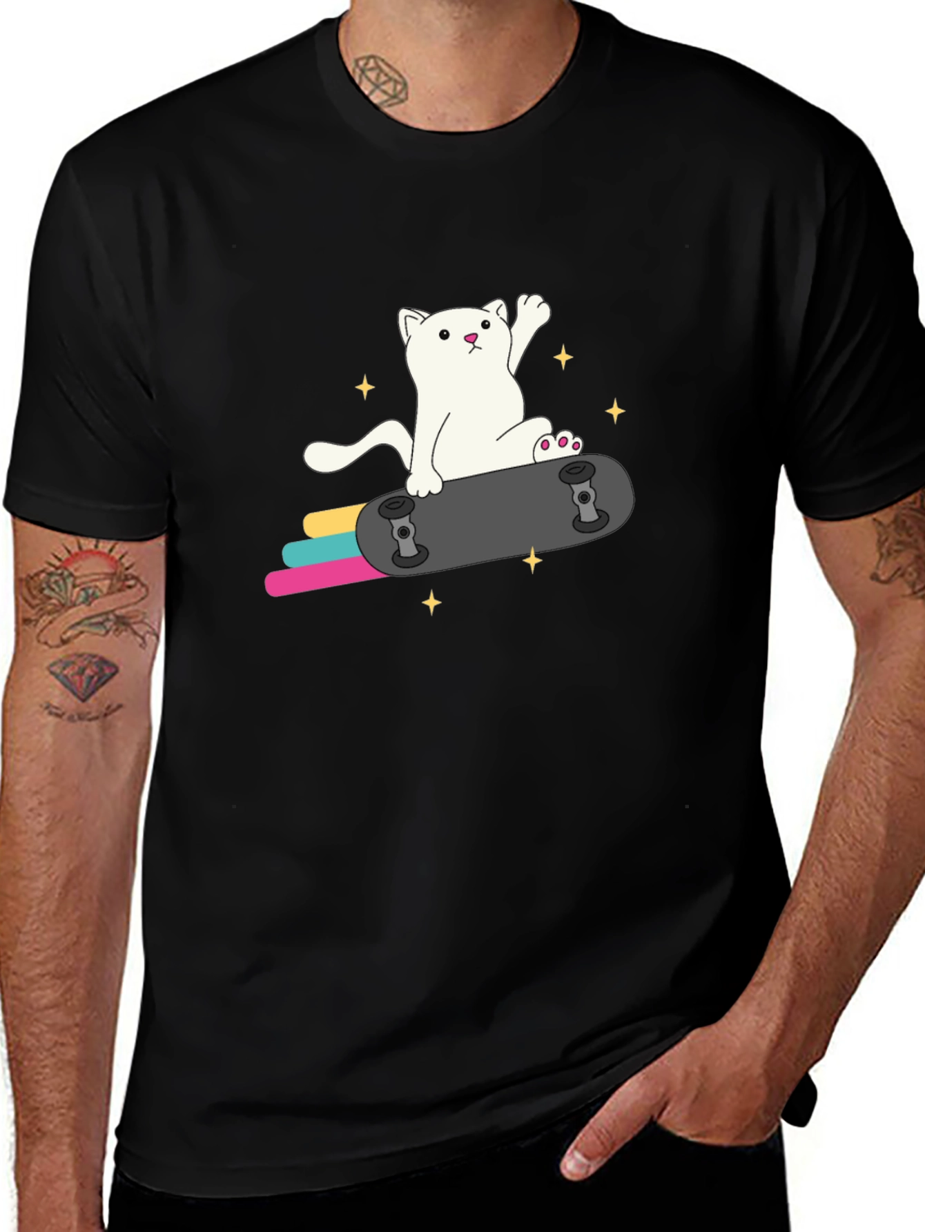 Variant 5 of Cool Cat Skateboard Graphic Tee - Black