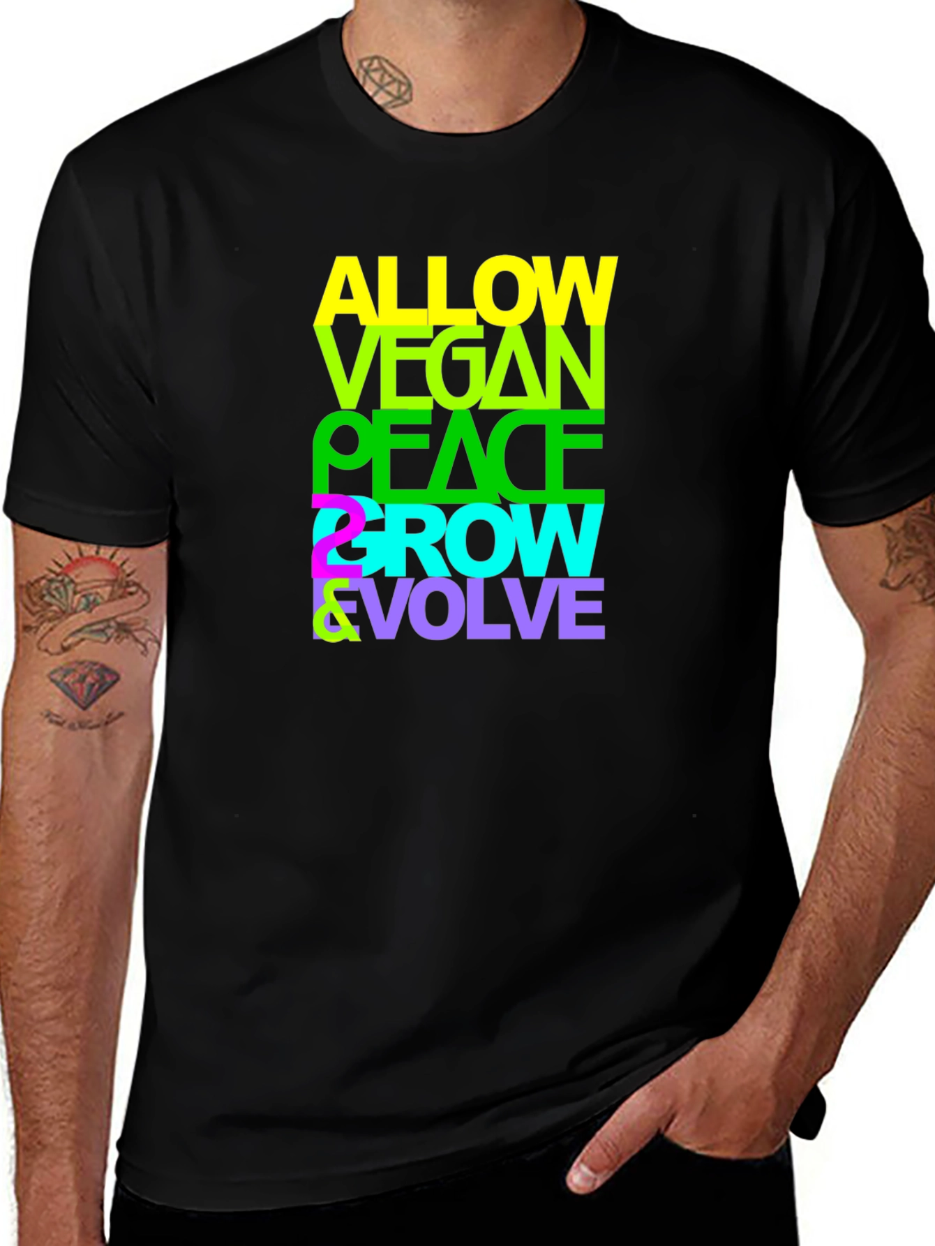 Variant 24 of Vegan Peace Grow Evolve T-Shirt - Black Graphic Tee