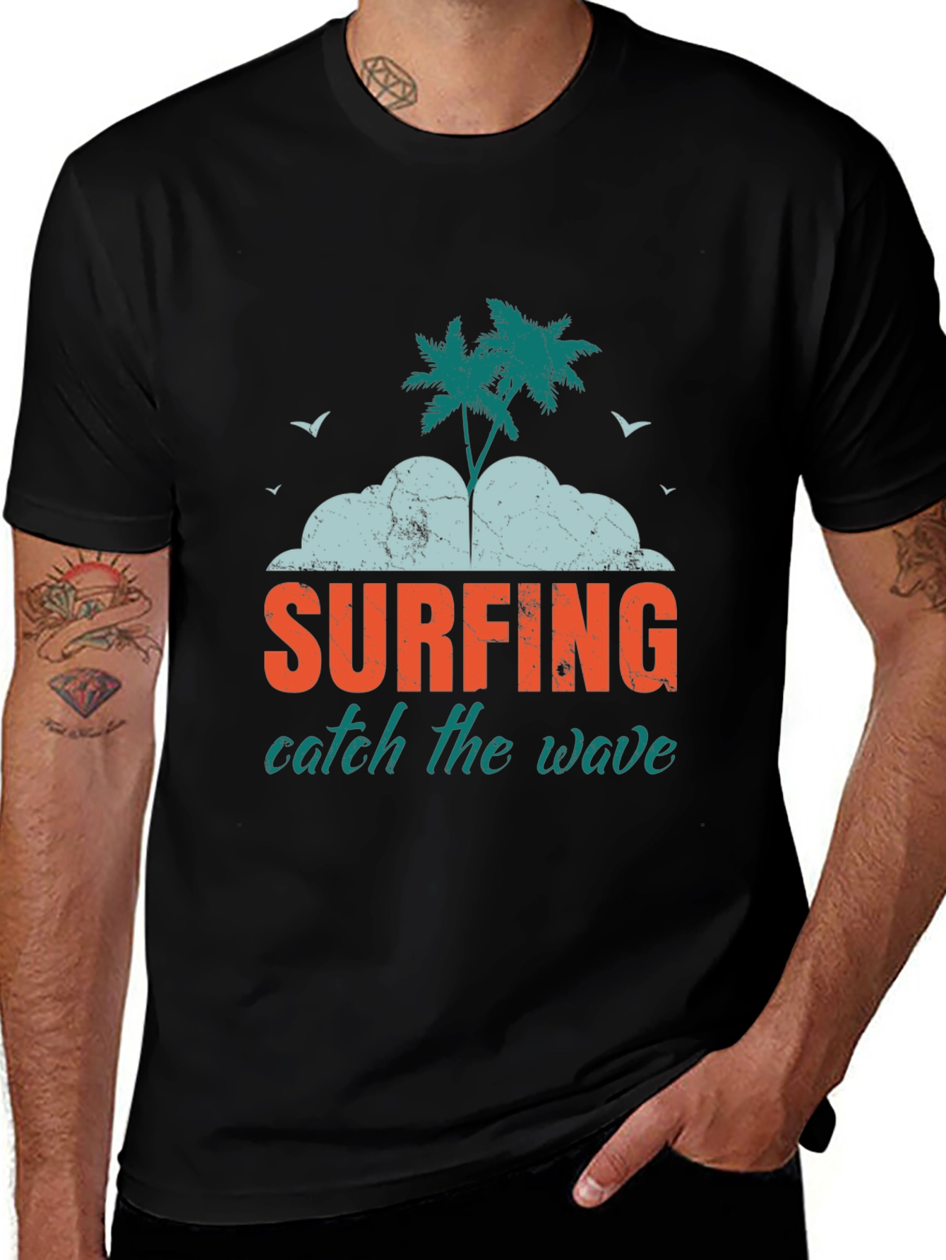 Variant 18 of Surfing Catch the Wave Graphic Tee - Black