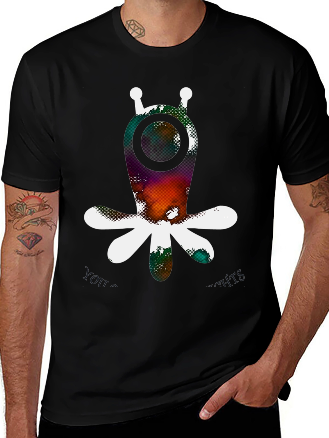 Variant 13 of Abstract Alien Graphic Print Black T-Shirt