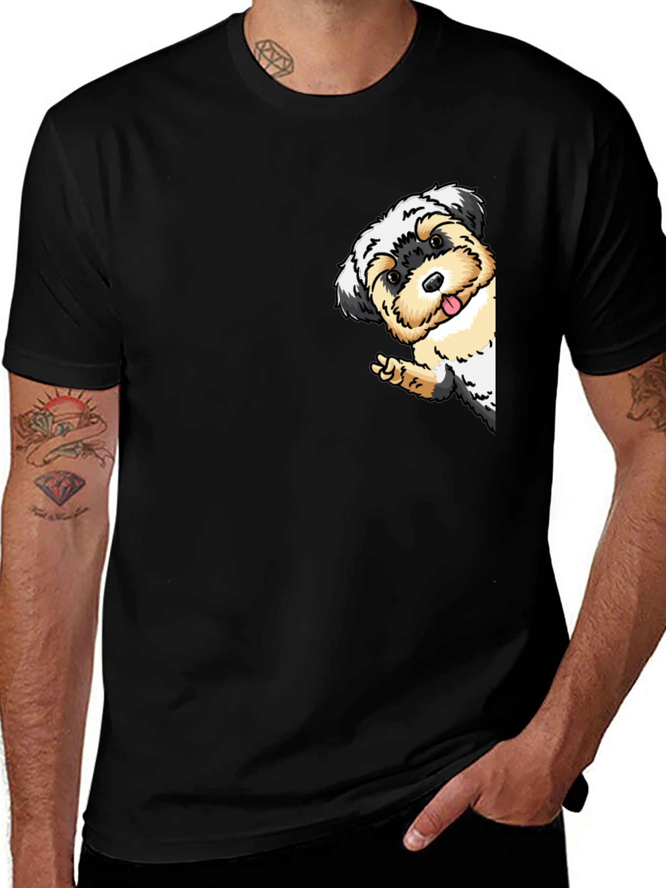 Variant 13 of Peek-a-Boo Puppy Graphic Tee - Black