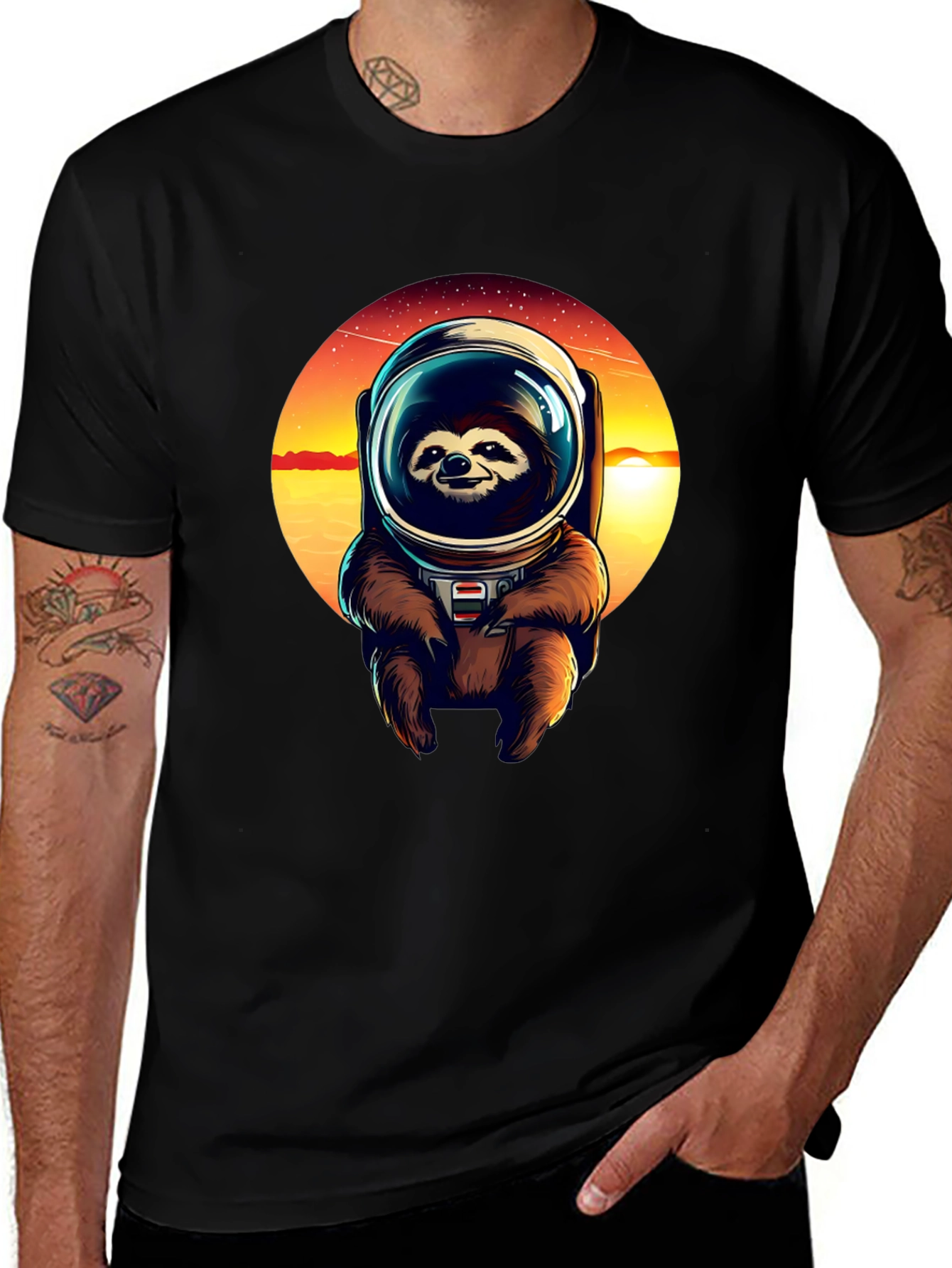 Variant 5 of Sloth Astronaut Graphic Tee - Black