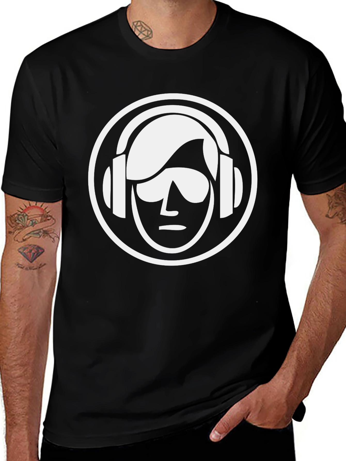 Variant 3 of DJ Headphone Graphic Tee - Black Cotton