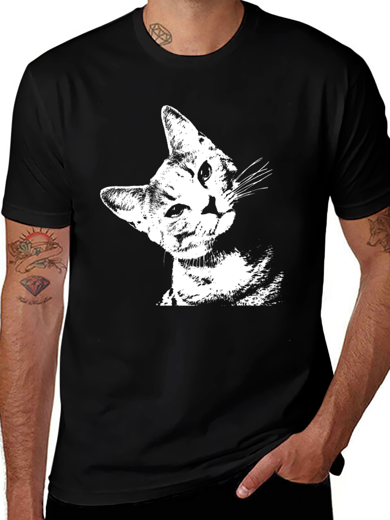 Variant 30 of Cool Cat Graphic Black T-Shirt