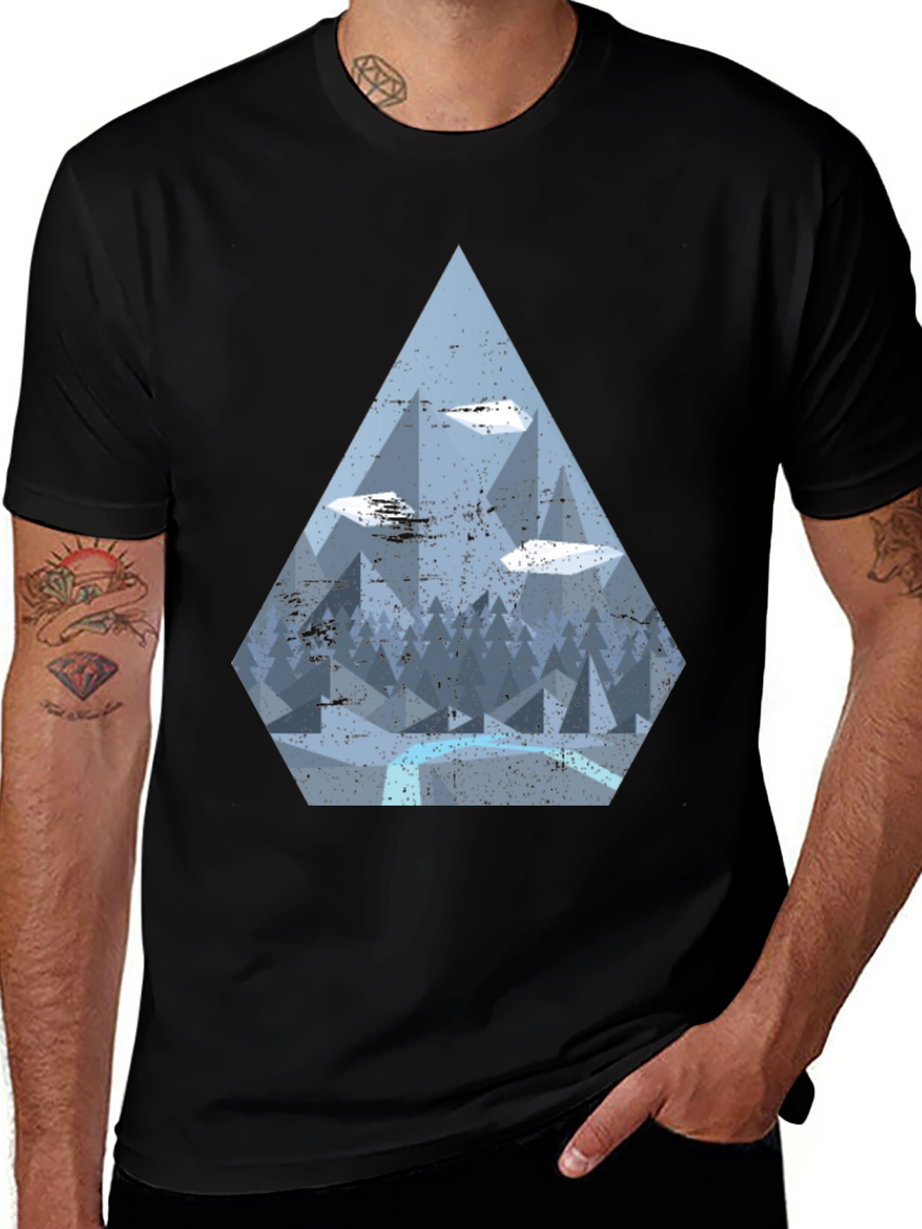 Variant 6 of Geometric Mountain Scene Men's Graphic Tee