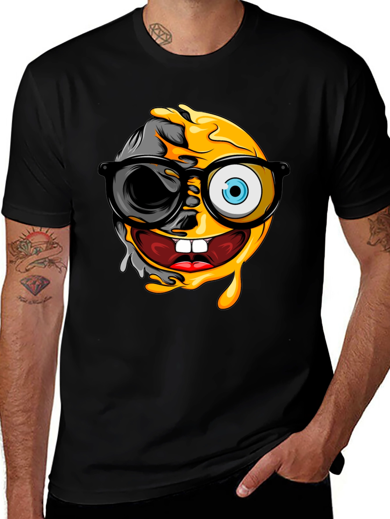 Variant 14 of Emoji Skull Graphic Black T-Shirt