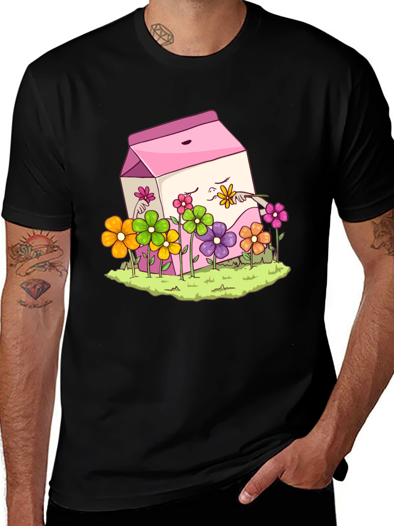 Variant 23 of Cute Milk Carton & Flowers Graphic Tee