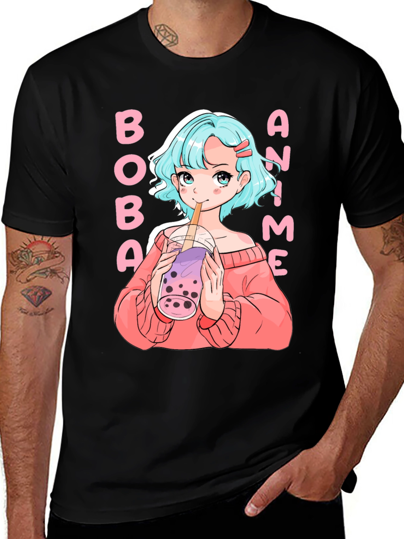 Variant 12 of Boba Anime Girl Black T-Shirt