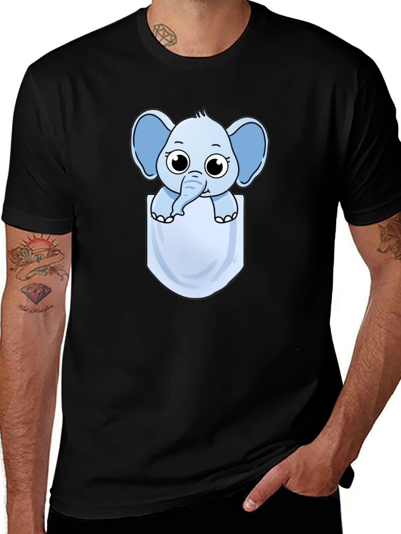 Variant 25 of Cute Elephant Pocket Tee - Black Cotton Shirt