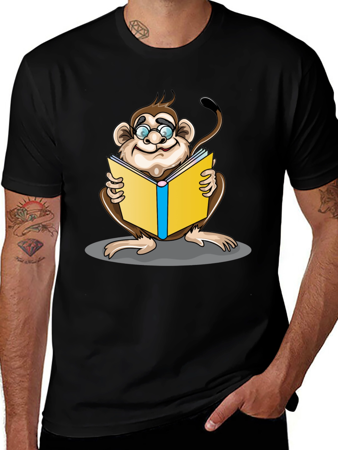 Variant 3 of Reading Monkey Graphic T-Shirt - Black