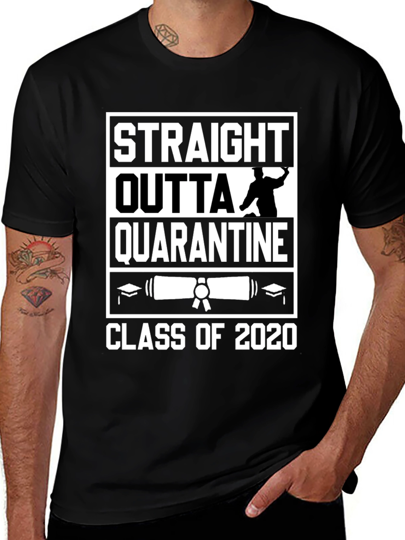 Variant 12 of Straight Outta Quarantine 2020 Graduation T-Shirt