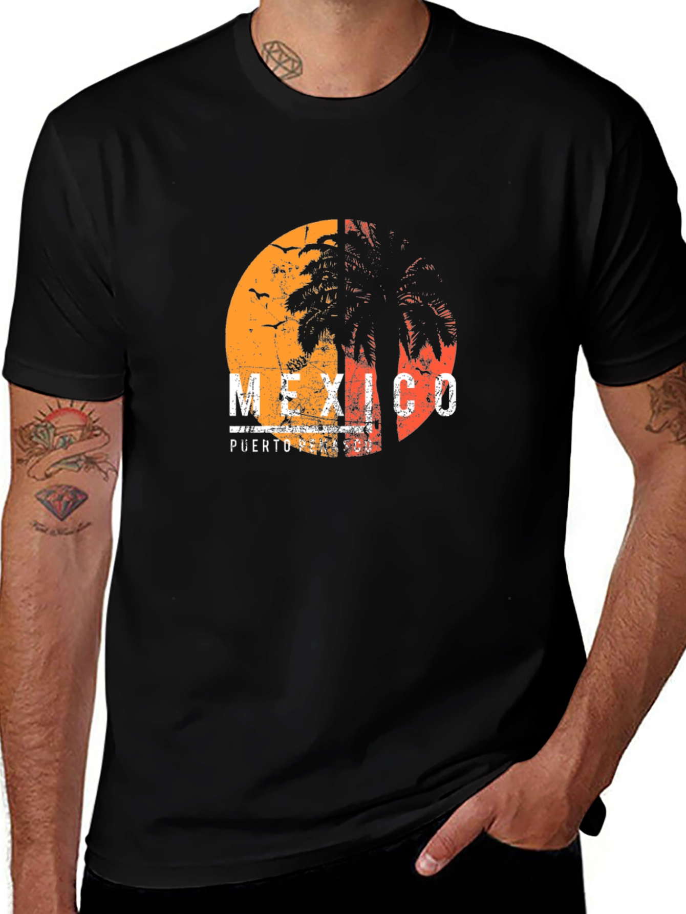 Variant 16 of Mexico Puerto Vallarta Palm Tree Black T-Shirt