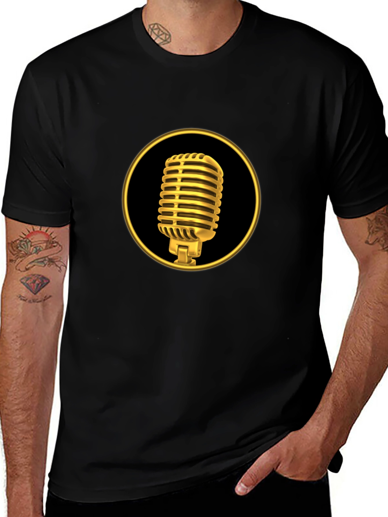 Variant 14 of Retro Gold Microphone Black Tee