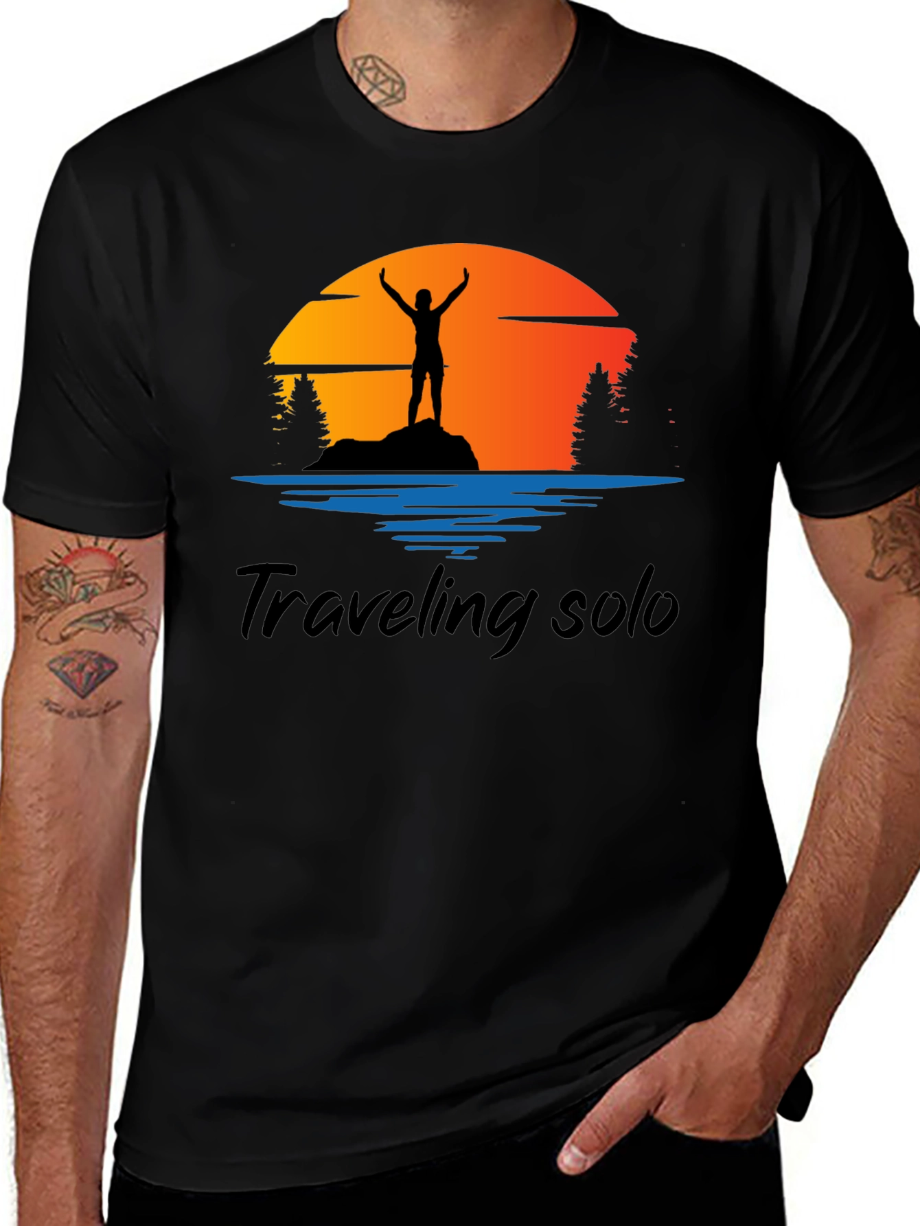 Variant 19 of Traveling Solo Black Graphic Tee Shirt