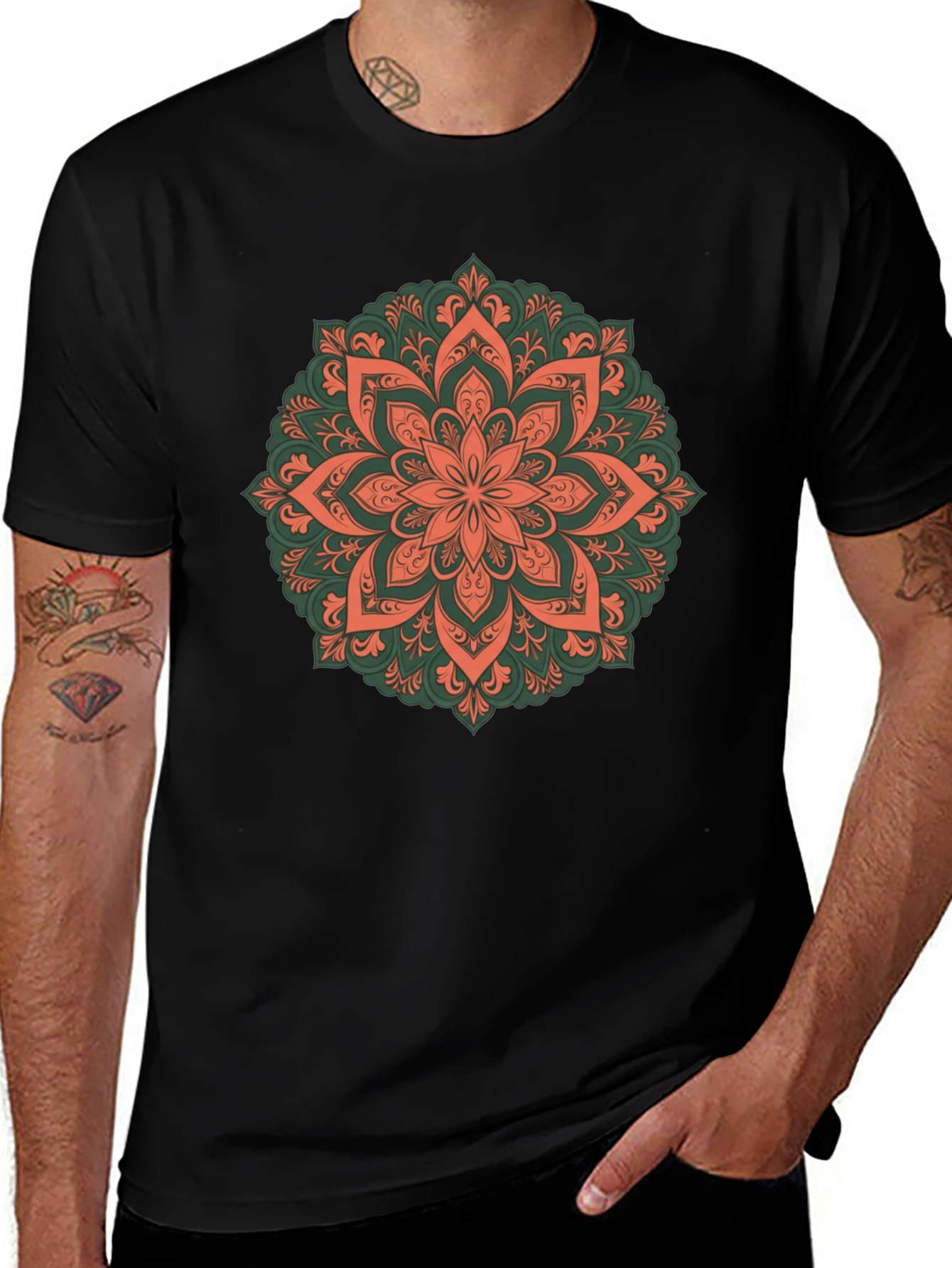 Variant 9 of Floral Mandala Graphic Tee - Black