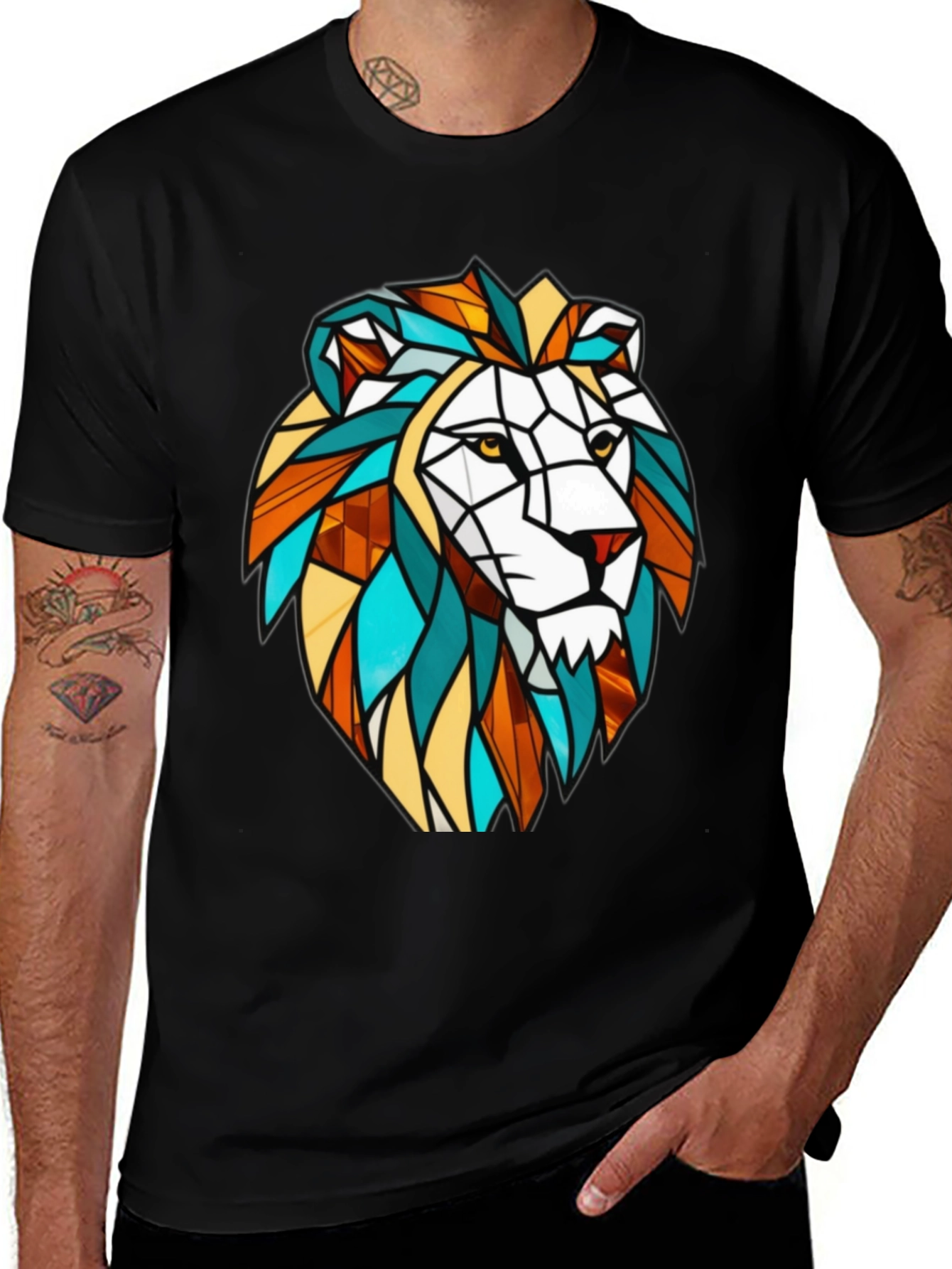 Variant 23 of Geometric Lion Head Graphic Print T-Shirt