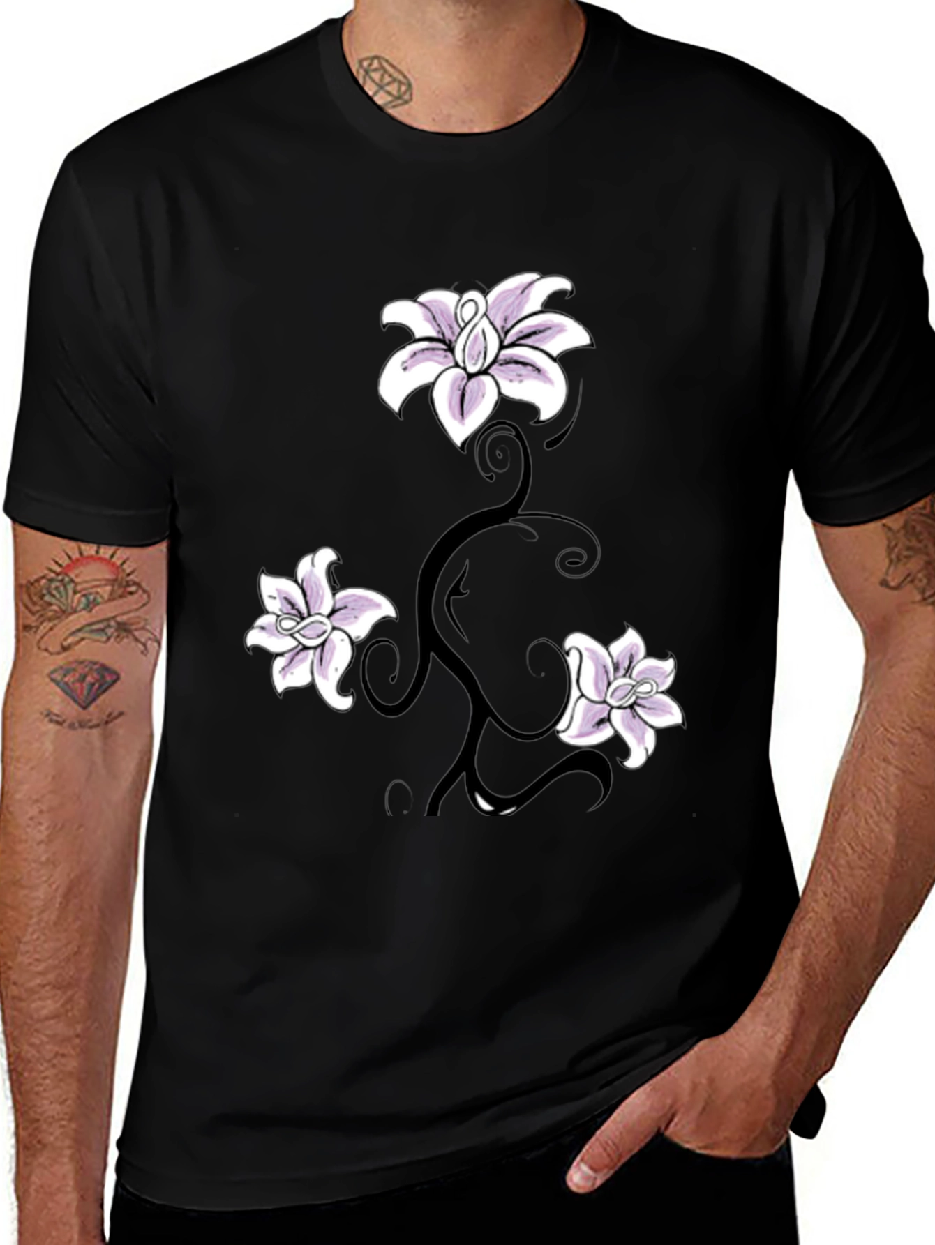 Variant 22 of Floral Vine Graphic Tee - Stylish Black T-Shirt