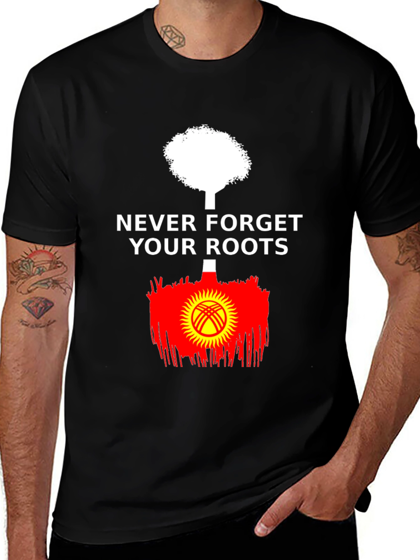 Never Forget Roots T-Shirt - Kyrgyz Flag Tree