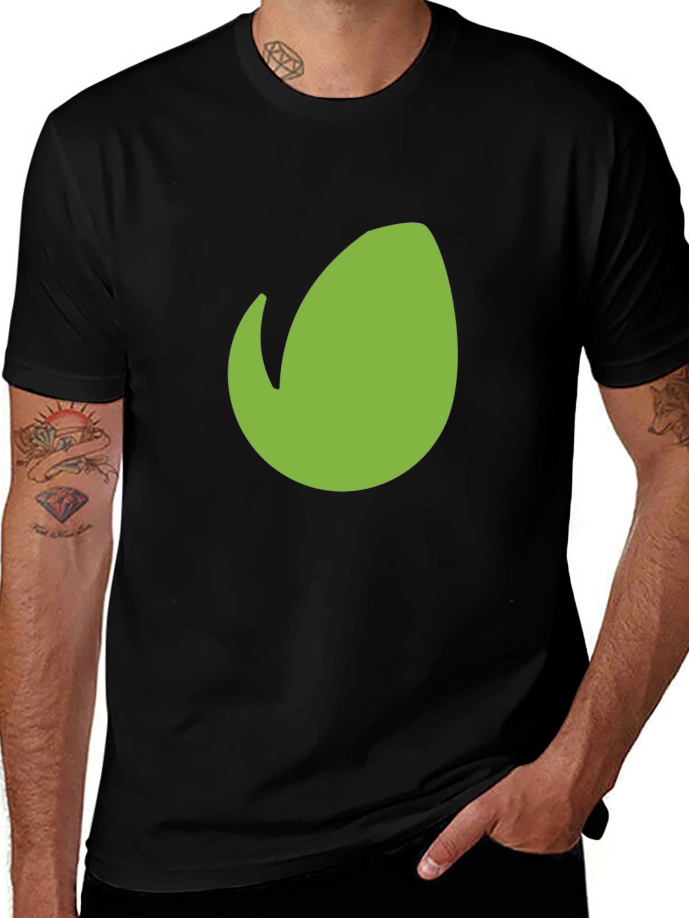Variant 25 of Men's Black T-Shirt with Green Leaf Design