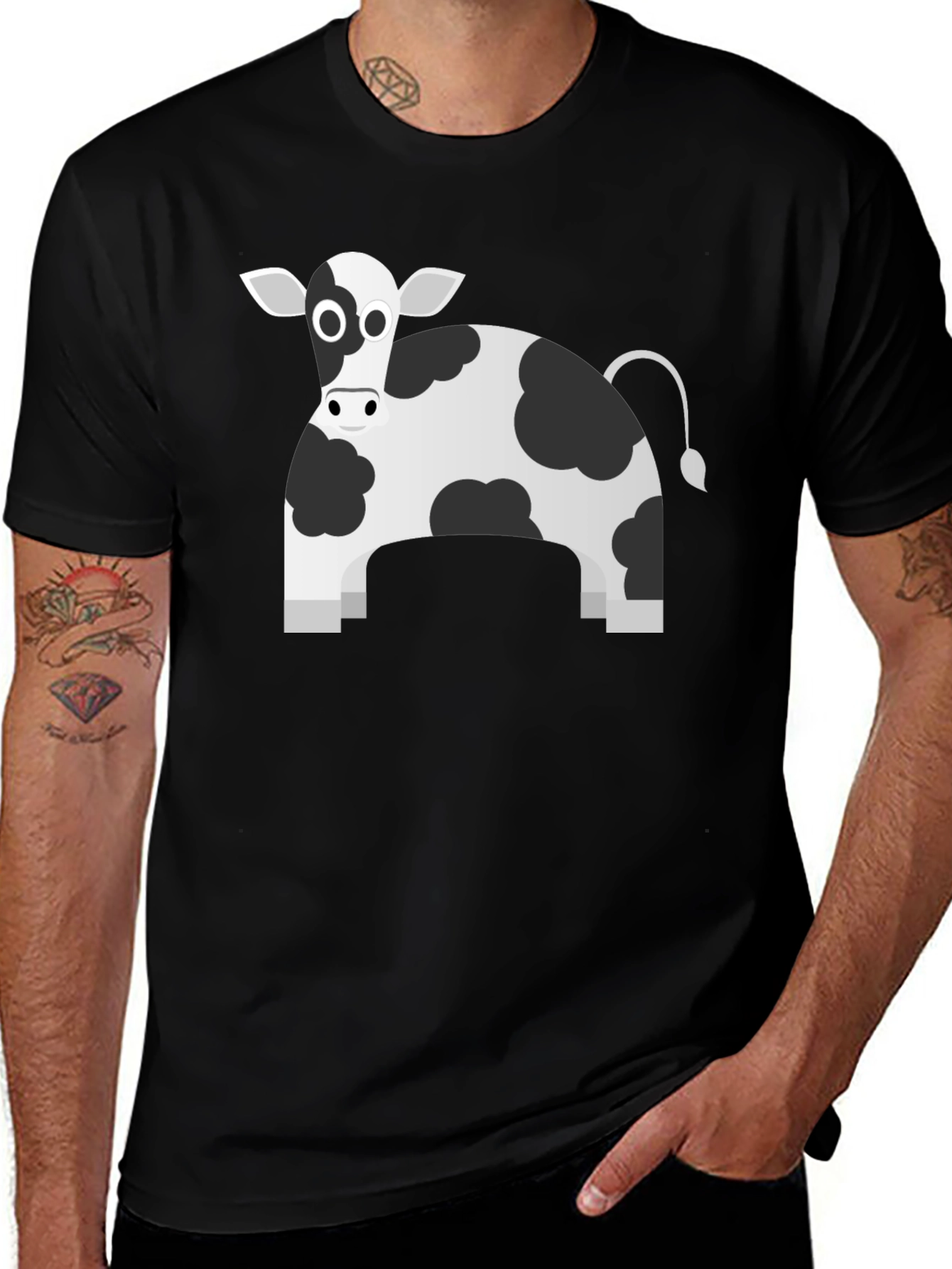 Variant 17 of Black T-Shirt with Cartoon Cow Print