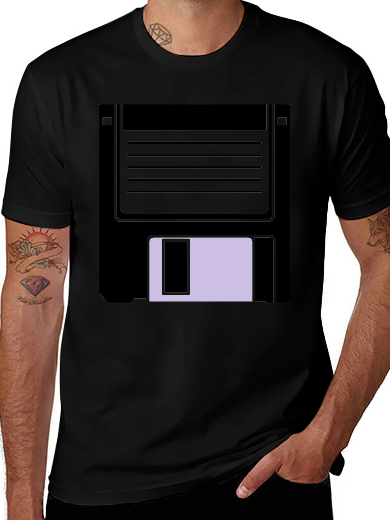 Black Retro Floppy Disk Graphic Tee - Black Casual T-Shirt main image