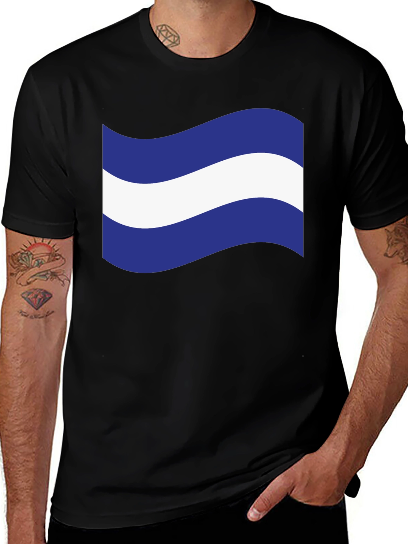 Variant 9 of Wavy Blue and White Graphic Tee - Modern Casual Shirt