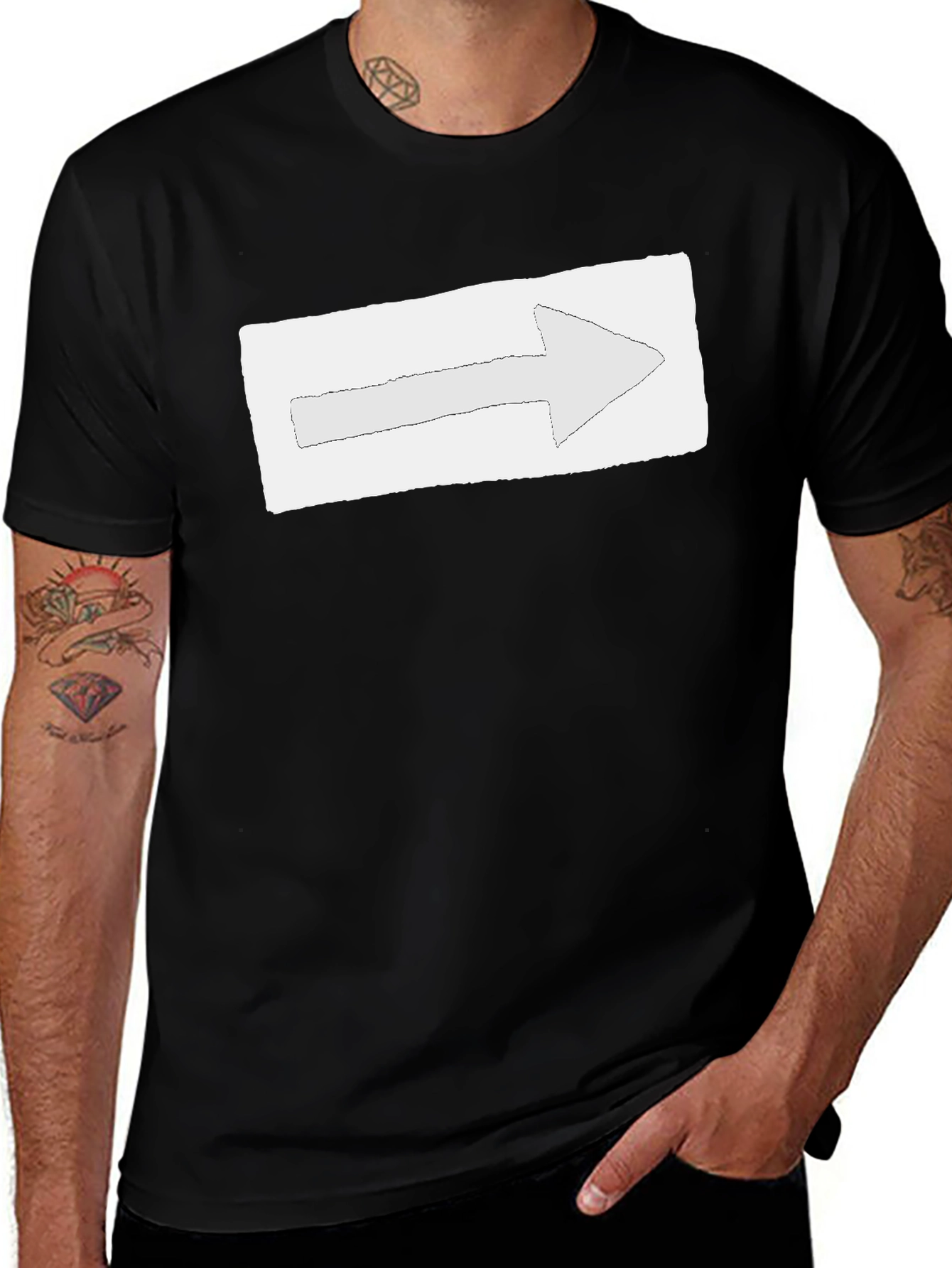 Variant 28 of Right Arrow Graphic Tee - Black Cotton Casual Shirt