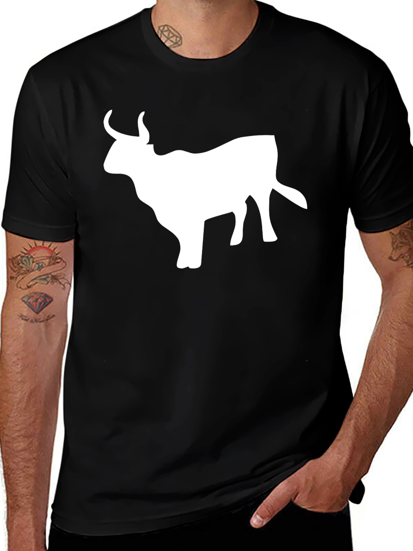 Variant 9 of Bull Silhouette Graphic T-Shirt - Black Cotton Tee