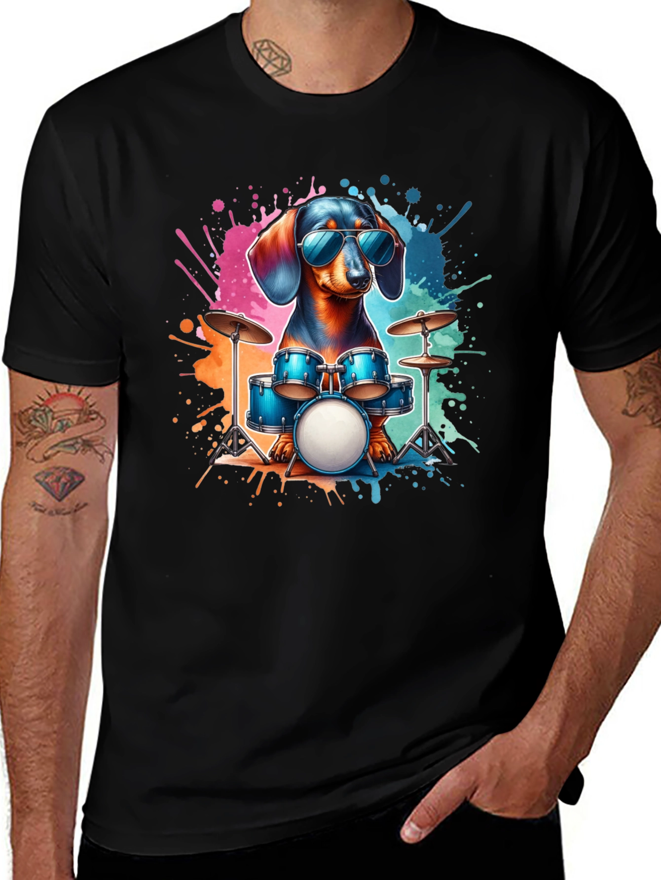 Variant 2 of Cool Dachshund Drummer T-Shirt