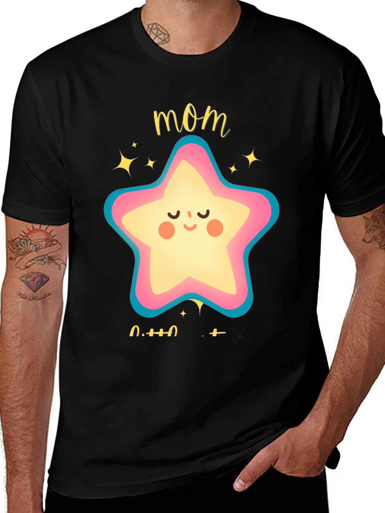Variant 17 of Cute "Mom" Star Graphic Black T-Shirt