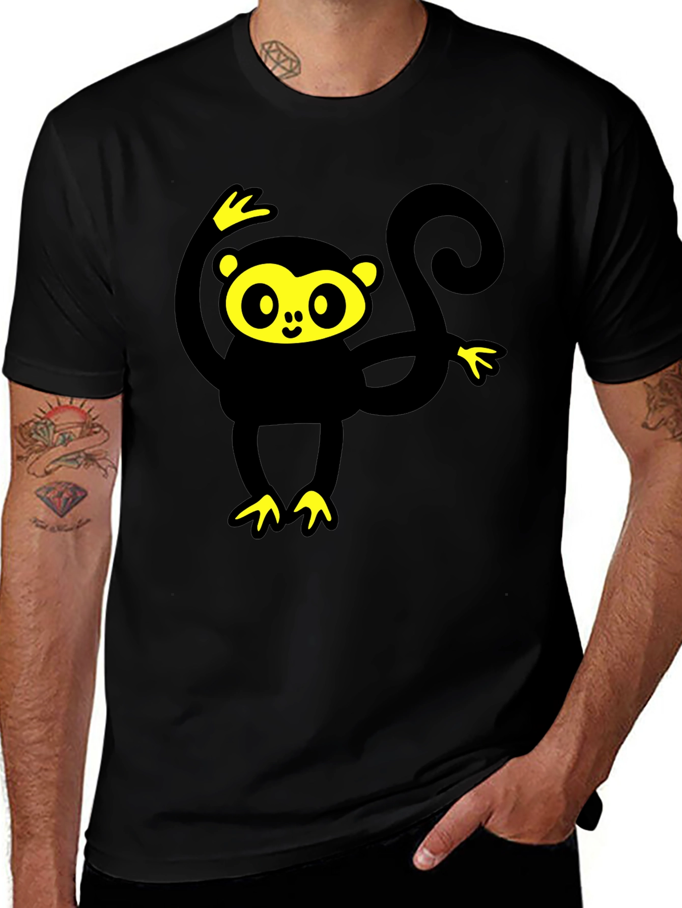 Variant 30 of Black T-Shirt with Cartoon Monkey Graphic