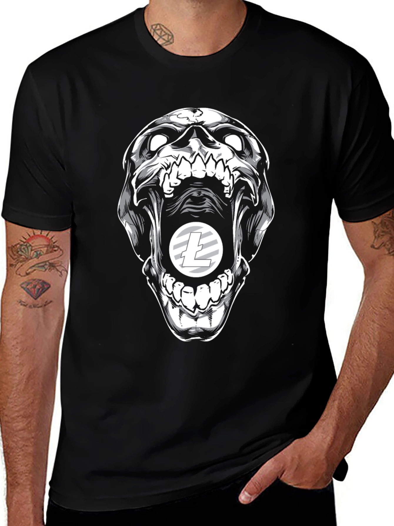Variant 5 of Skull Litecoin Crypto Graphic Tee - Black Cotton T-Shirt