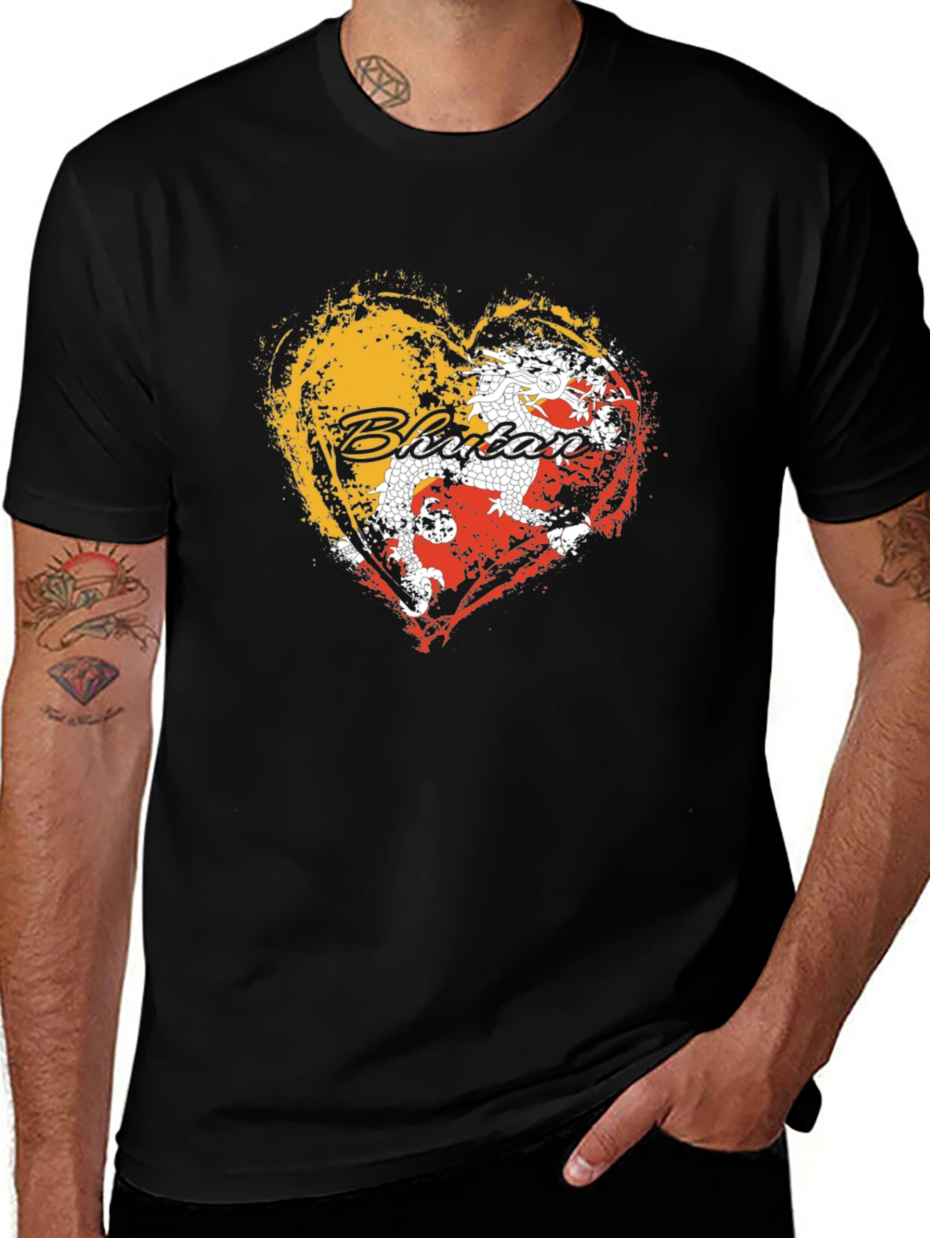 Variant 10 of Bhutan Flag Heart T-Shirt