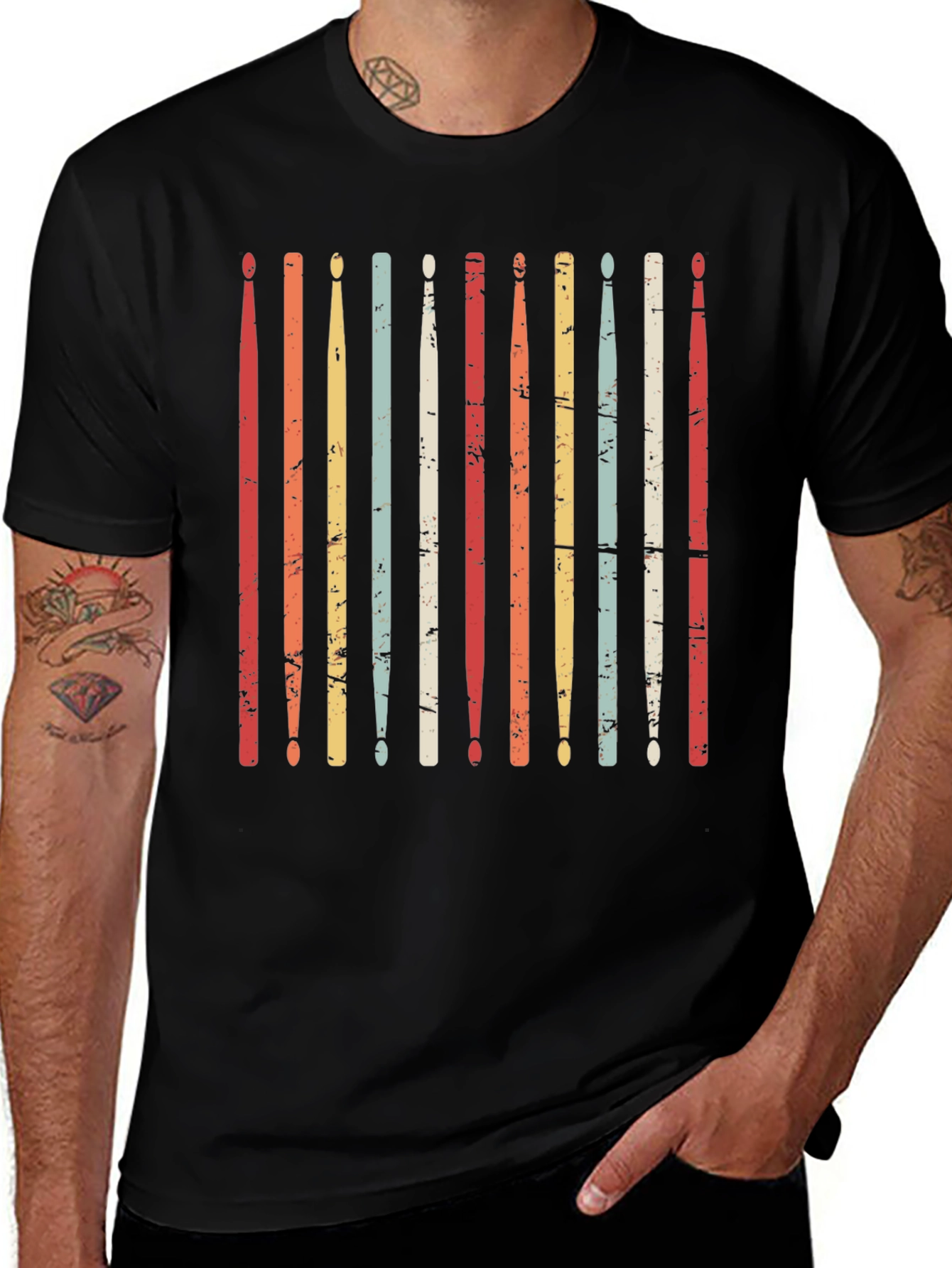 Variant 2 of Retro Drum Sticks T-Shirt - Musician Tee