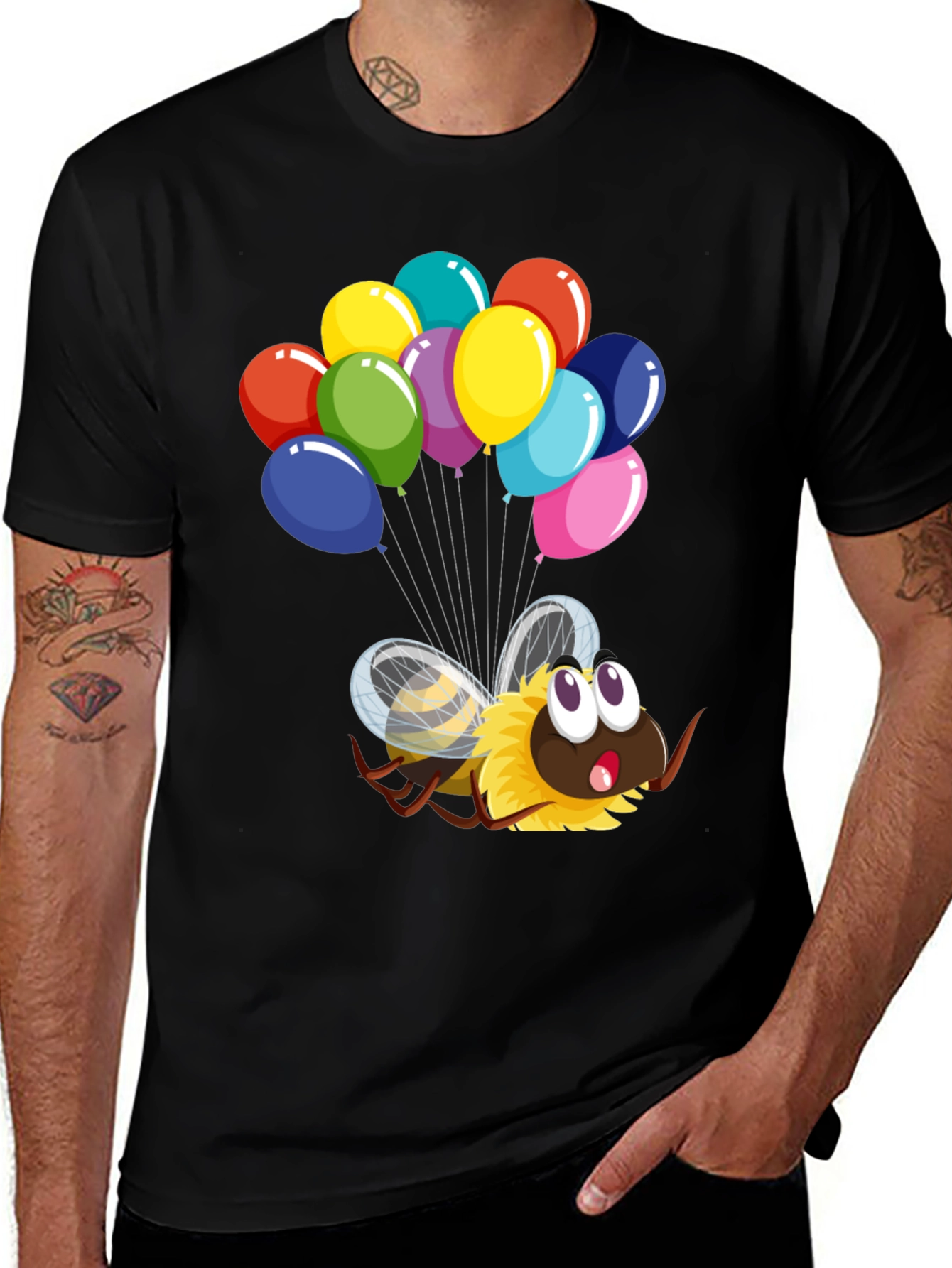 Variant 15 of Cartoon Bee with Balloons Graphic T-Shirt