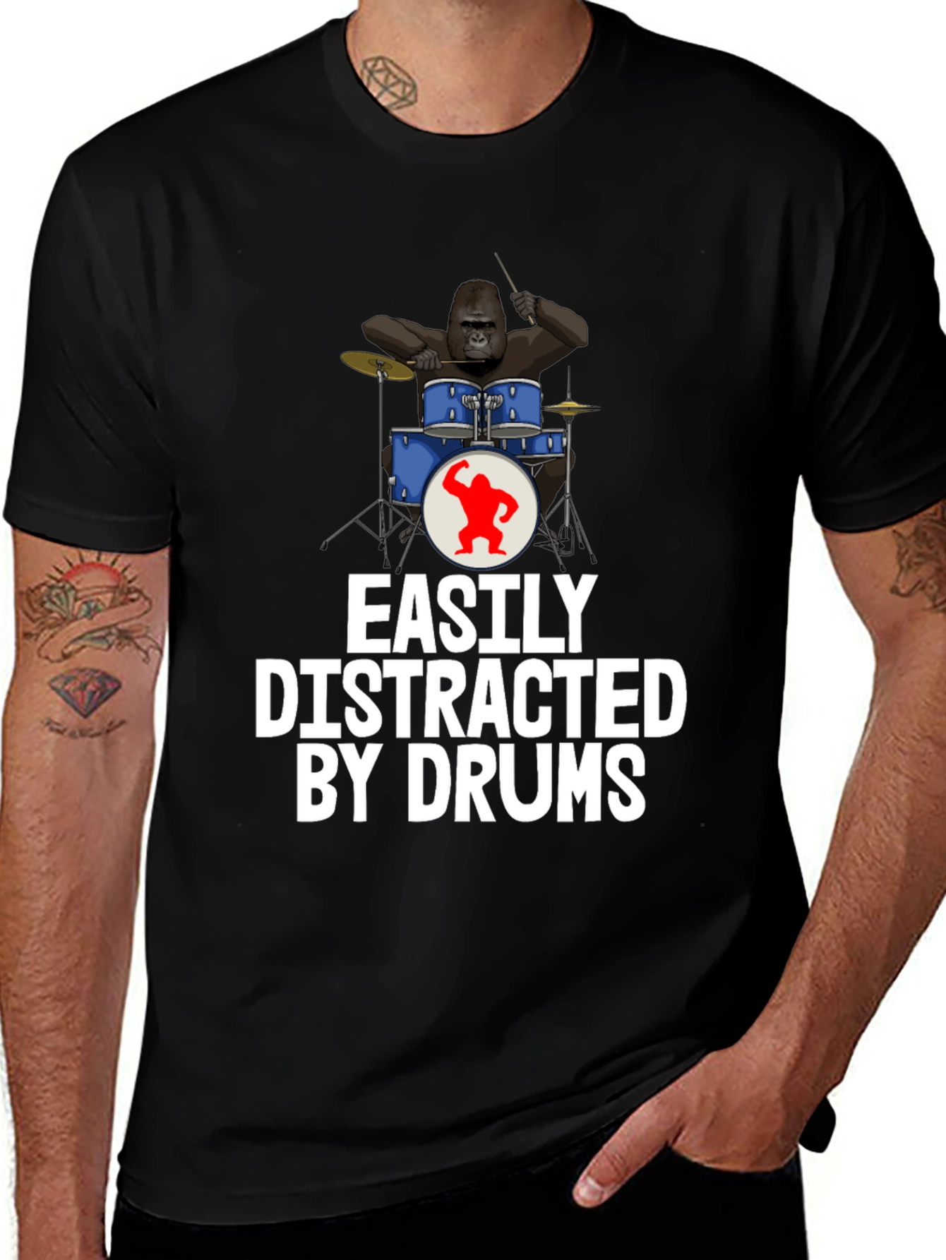 Variant 29 of Easily Distracted By Drums Black T-Shirt