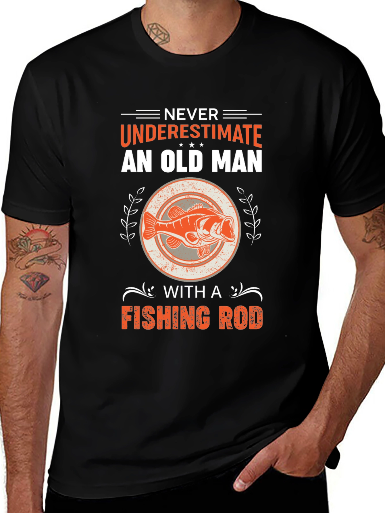 Variant 22 of Never Underestimate Old Man Fishing Rod T-Shirt