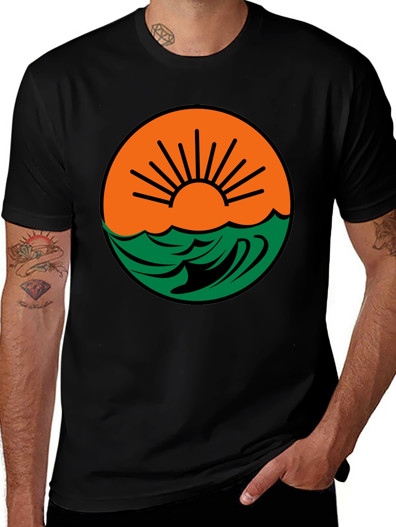Variant 18 of Sunset Wave Graphic Tee - Black Cotton Blend