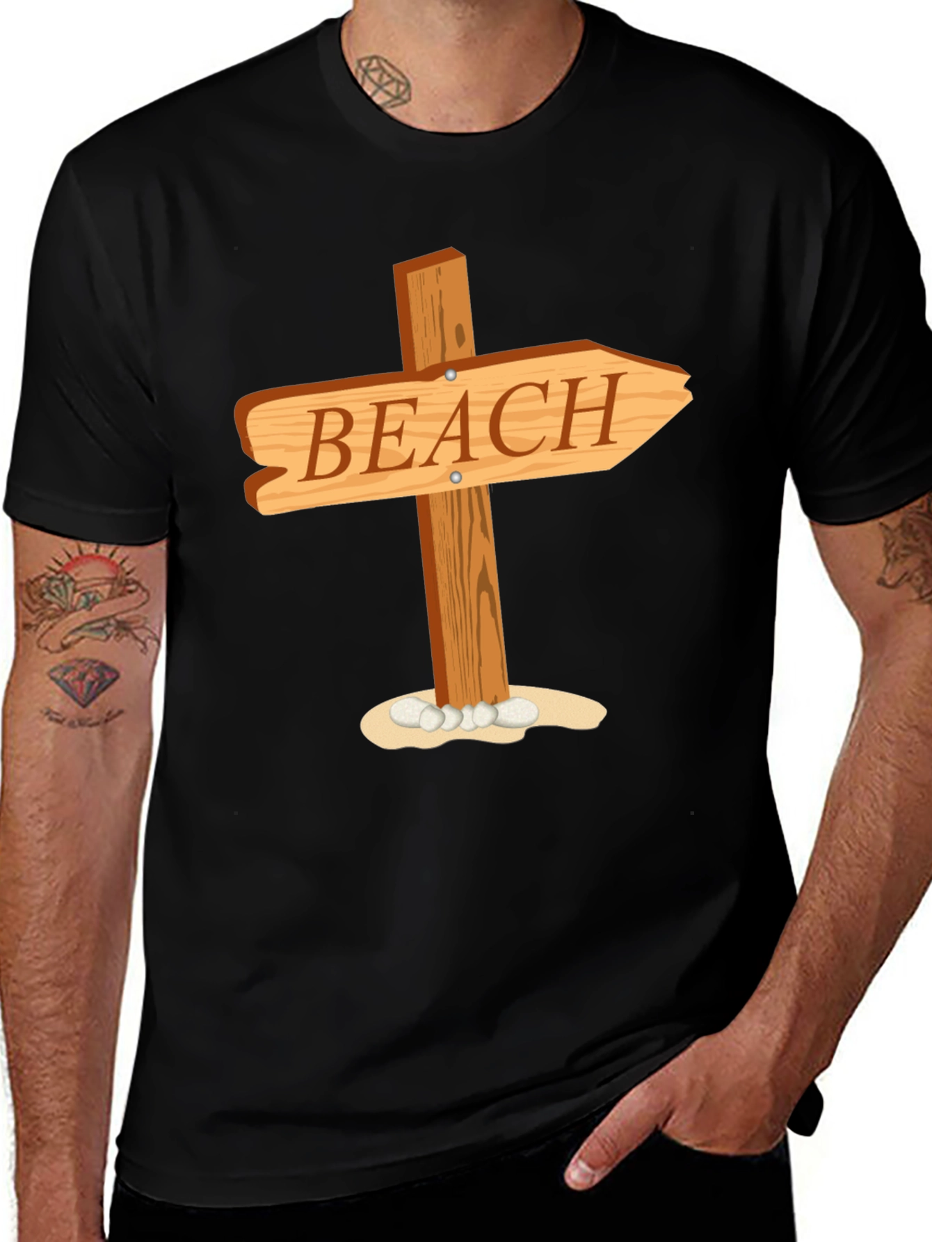 Beach Direction Sign Graphic T-Shirt