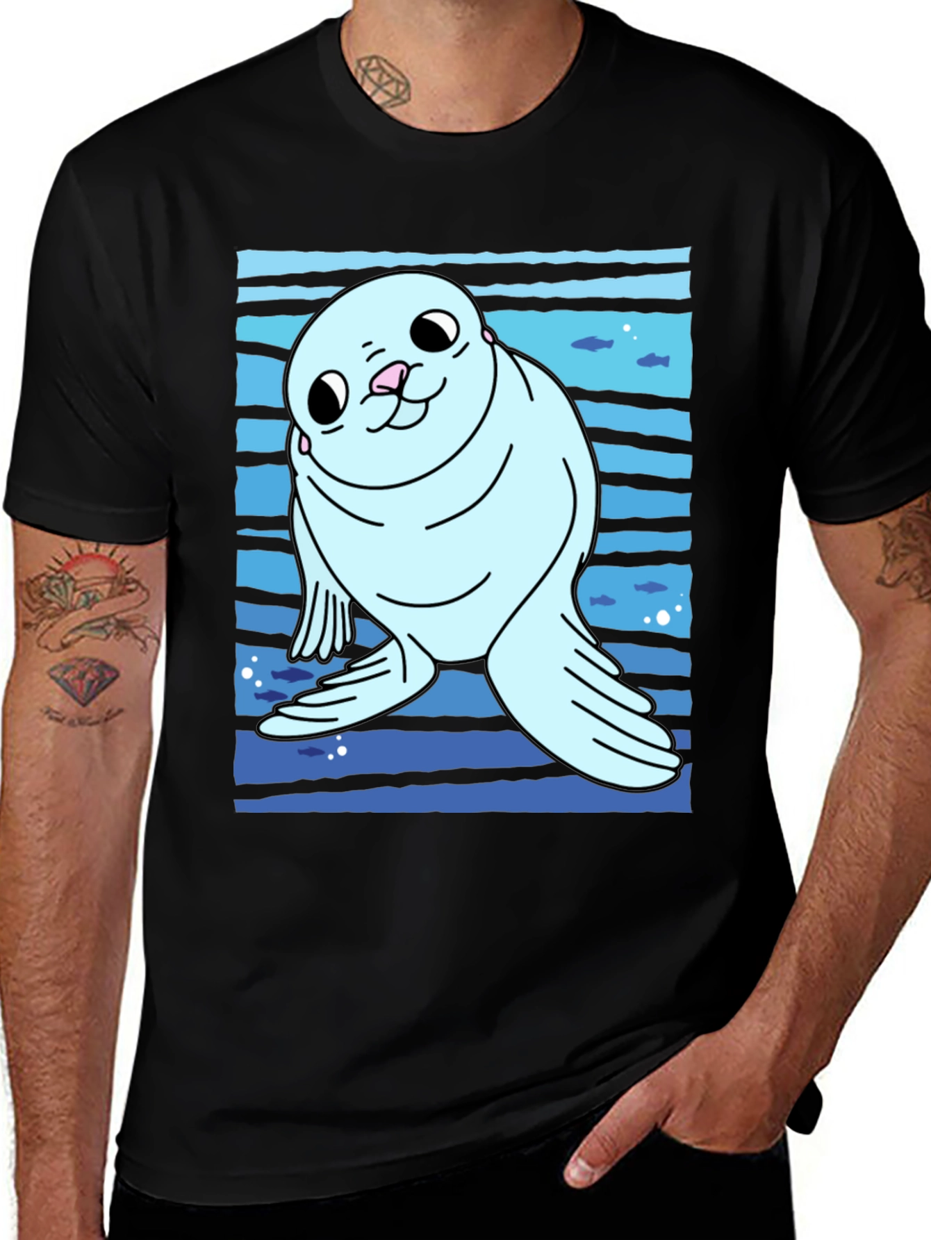 Variant 5 of Cute Seal Graphic T-Shirt - Black